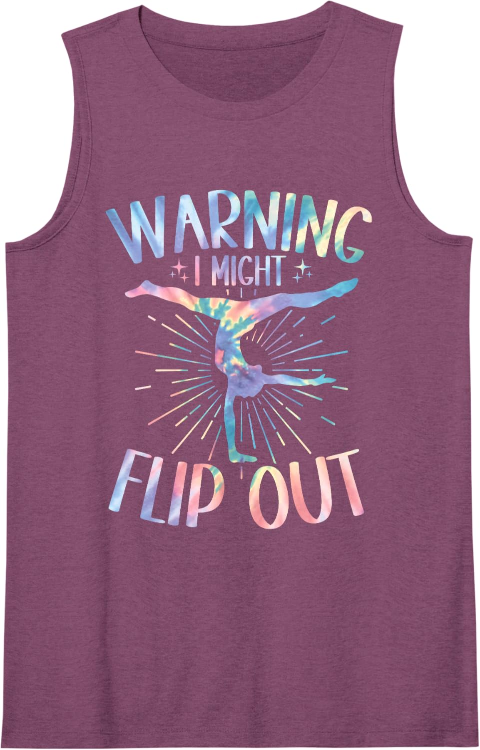 Warning I Might Flip Out Tie Dye Funny Gymnastics for Girls Sleeveless Tank Top - Purple
