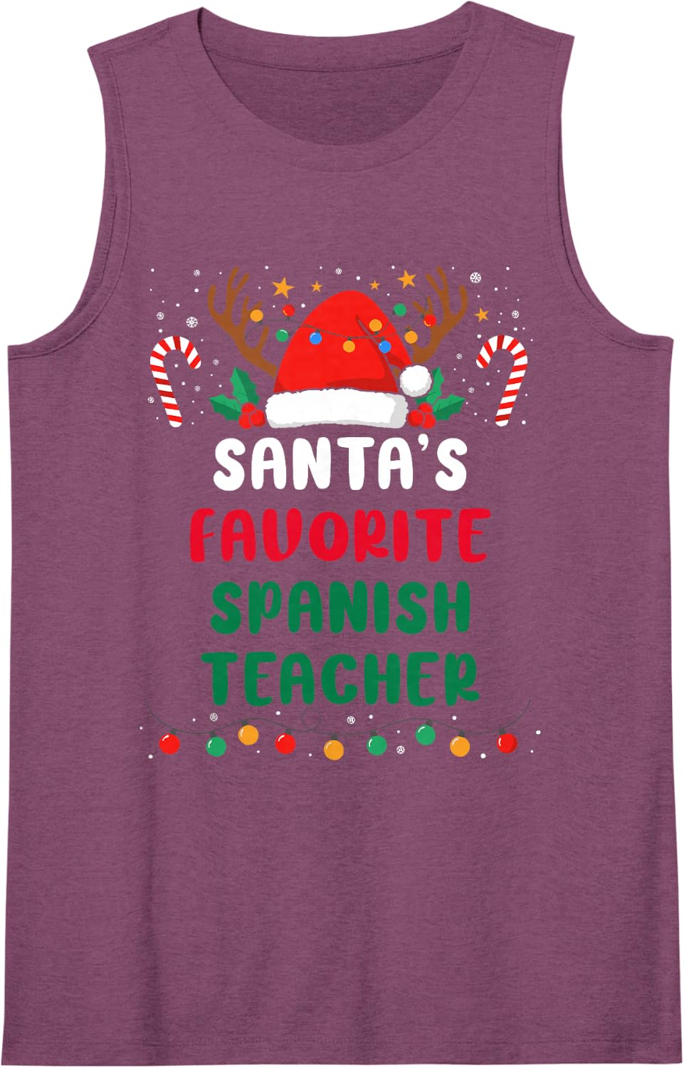 Santa's Favorite Spanish Teacher - Funny Christmas Xmas Sleeveless Tank Top - Purple