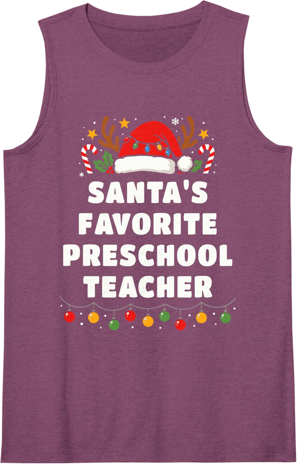 Santa's Favorite Preschool Teacher Funny Christmas Pajama Sleeveless Tank Top - Purple