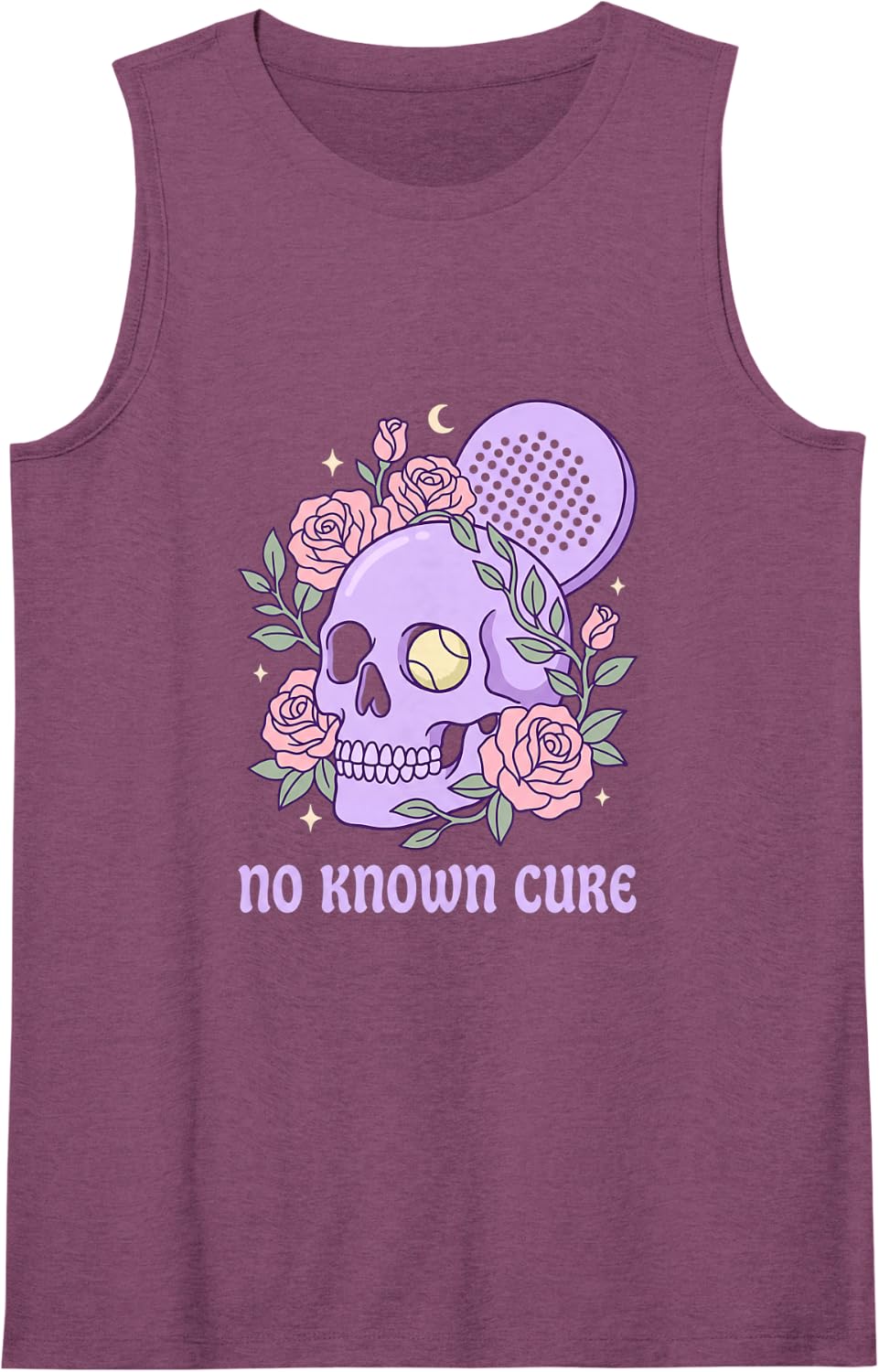 No Known Cure Padel Addict Pastel Goth Skull and Roses Art Sleeveless Tank Top - Purple