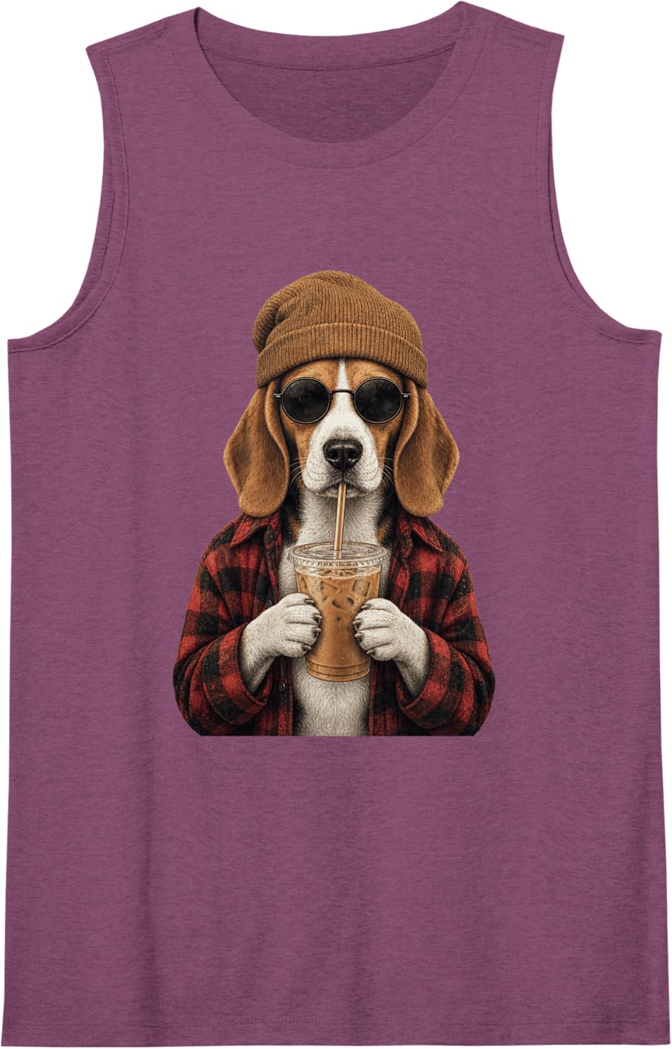 Beagle Hipster Dog Iced Coffee Sleeveless Tank Top - Purple