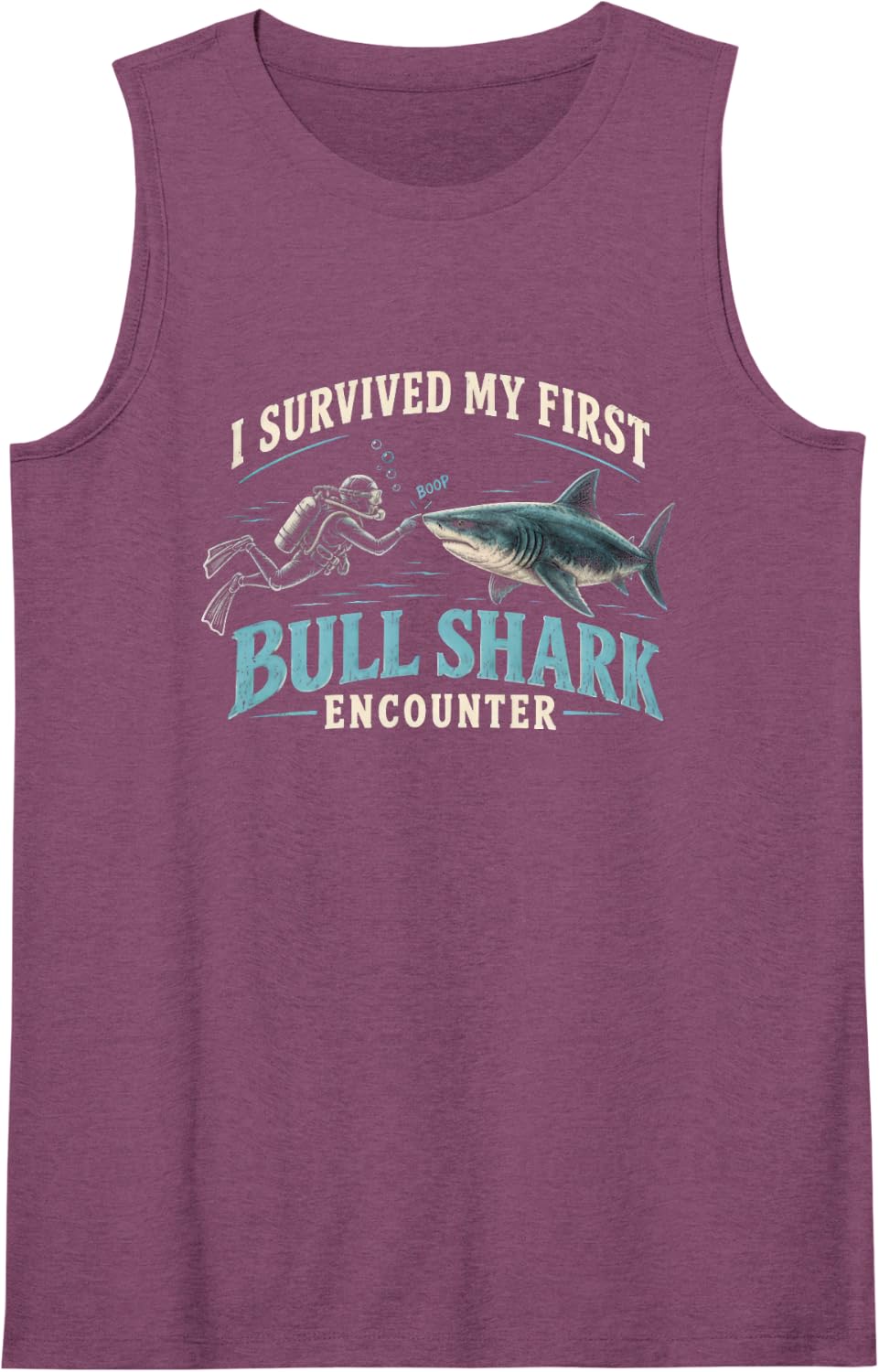 I Survived My First Bull Shark Encounter Scuba Diving Sleeveless Tank Top - Purple