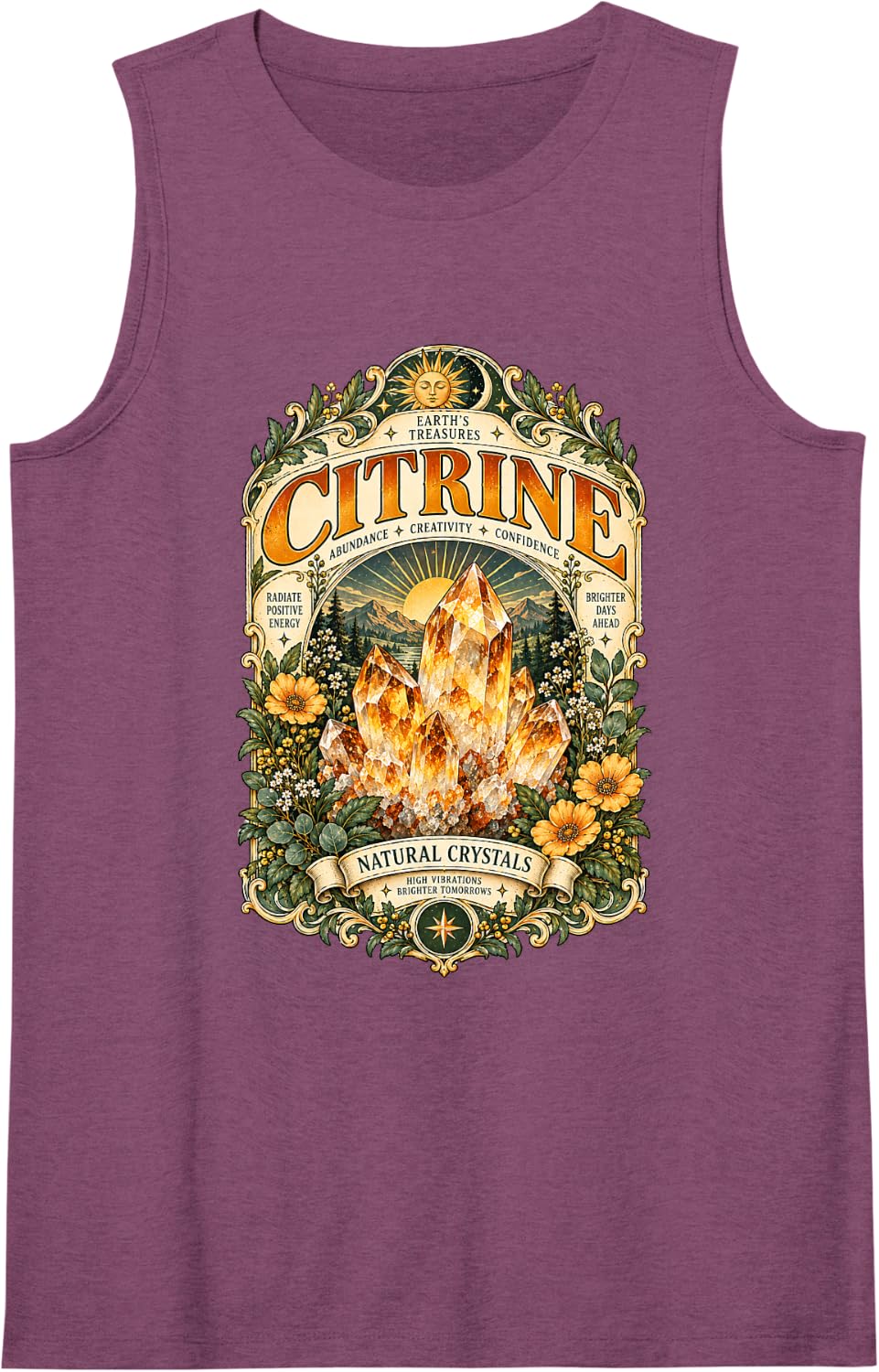 Citrine Graphic Vintage Gemstone Crystal Sleeveless Tank Top - Purple