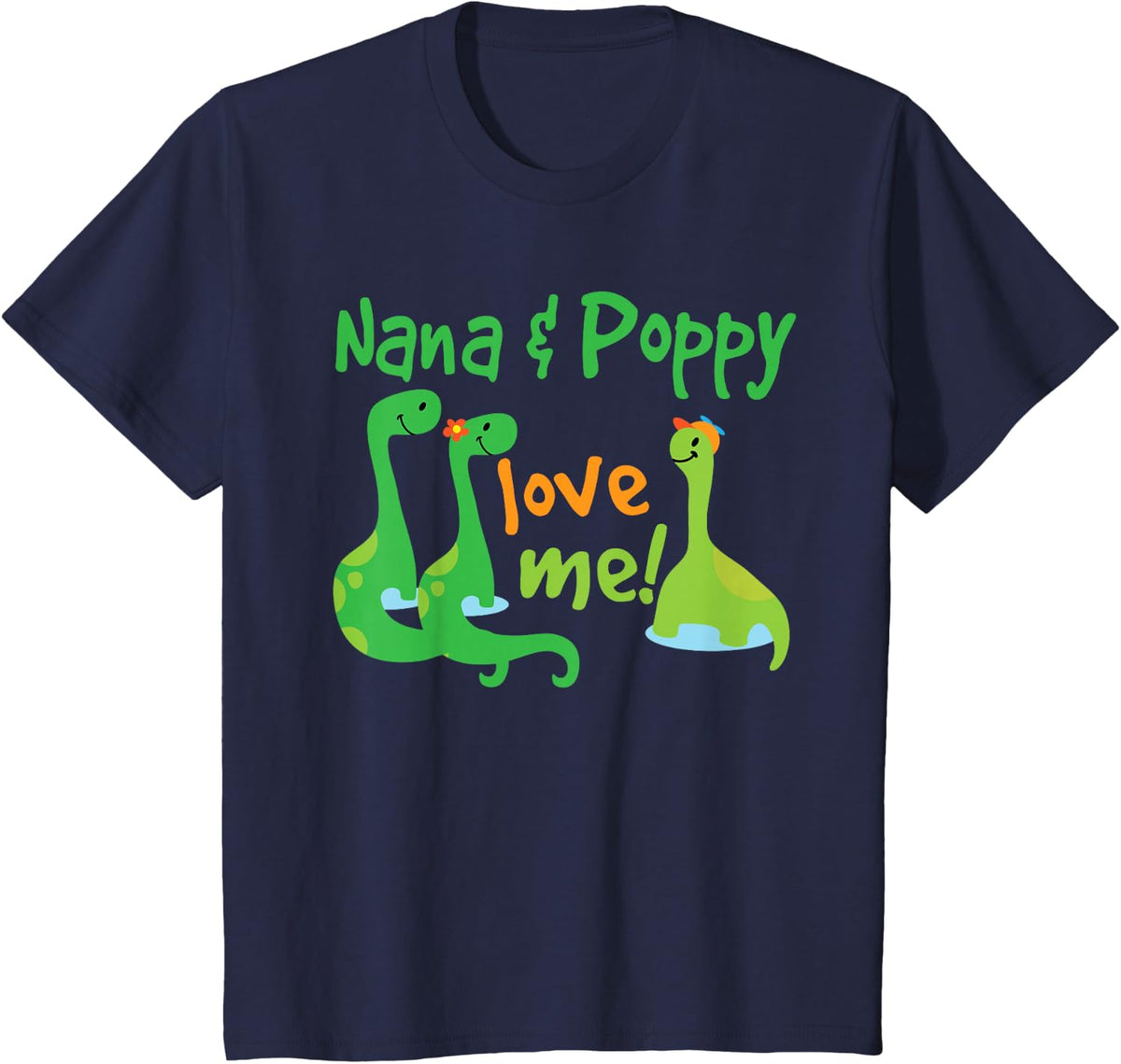 Kids Nana and Poppy Love Me Grandson Dinosaur T-Shirt - Navy Blue