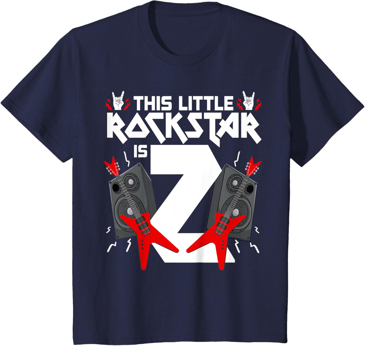 2 Year Old Rock And Roll Star Birthday Party Guitar 2nd Gift T-Shirt - Navy Blue