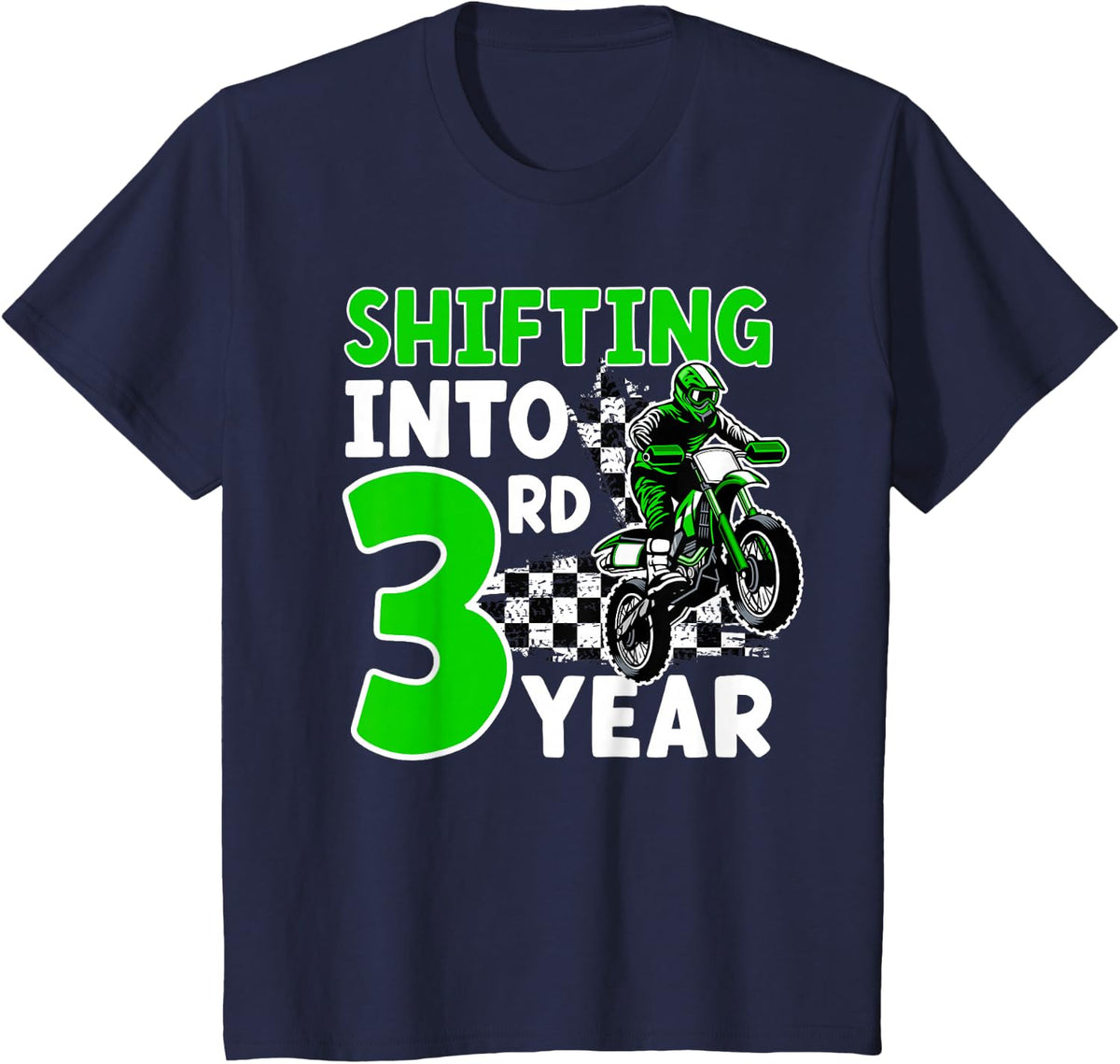 Kids 3rd Dirt Bike Birthday Party 3 Year Old Dirt Biker T-Shirt - Navy Blue