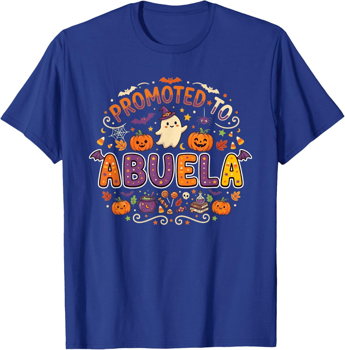 Promoted to Abuela Halloween Pregnancy Announcement T-Shirt - Royal Blue