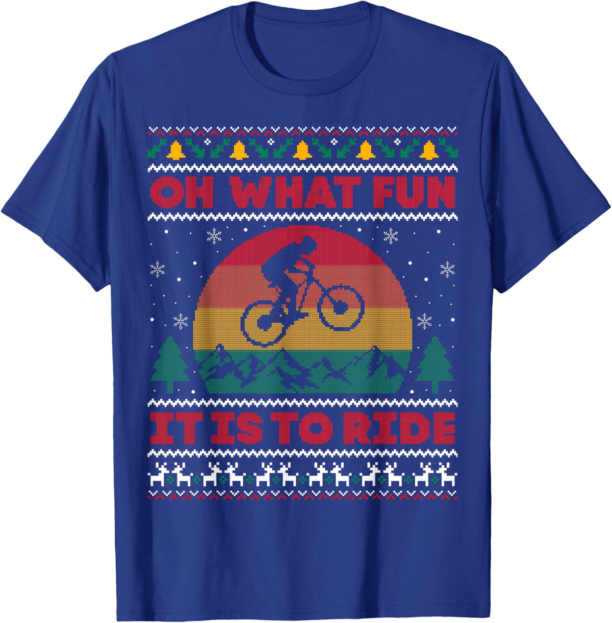 Mountain Bike Ugly Sweater Christmas Funny Mountain Biker T-Shirt - Royal Blue