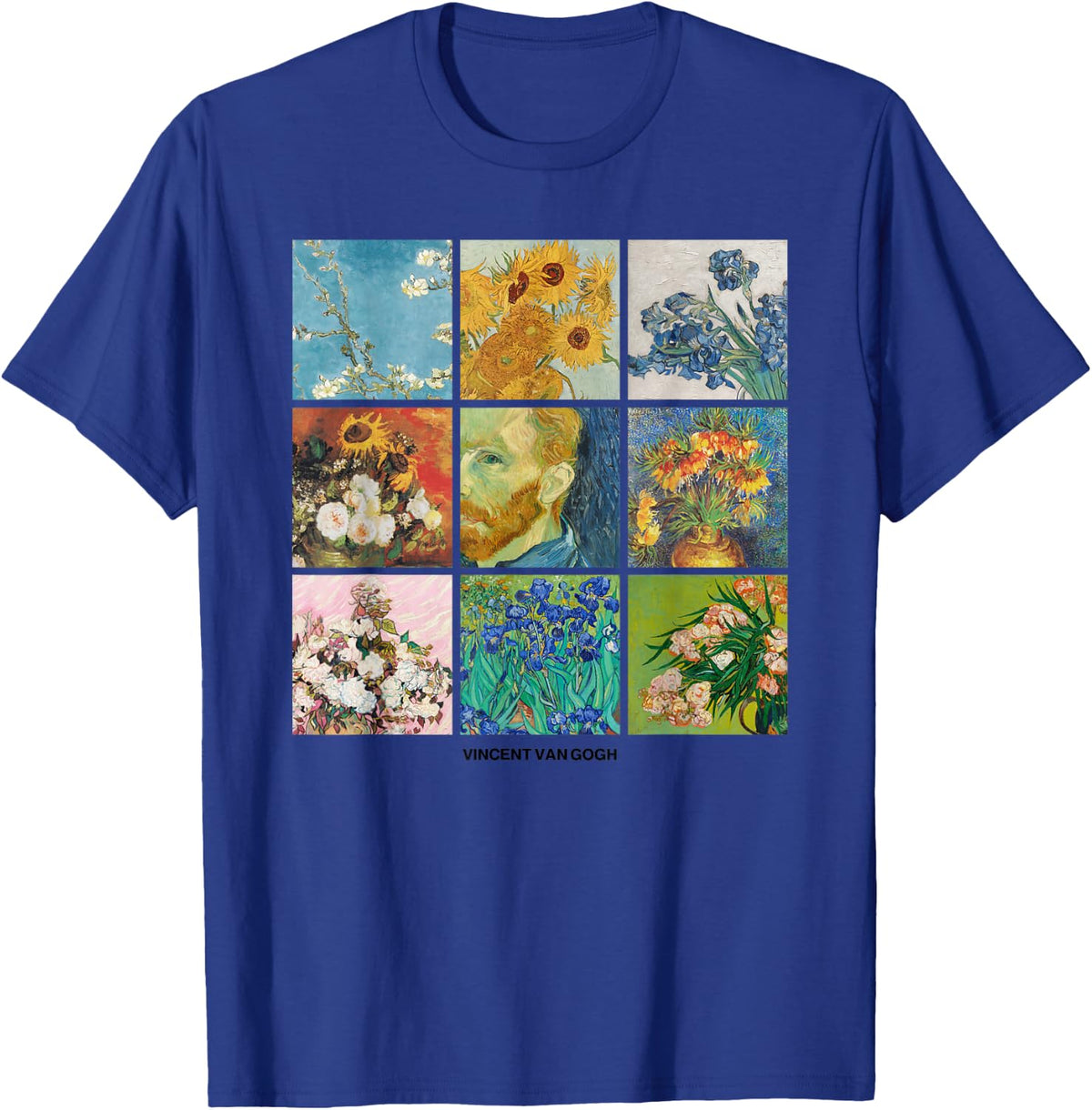 Vincent Van Gogh Flowers Grid - Post-Impressionism Art T-Shirt - Royal Blue