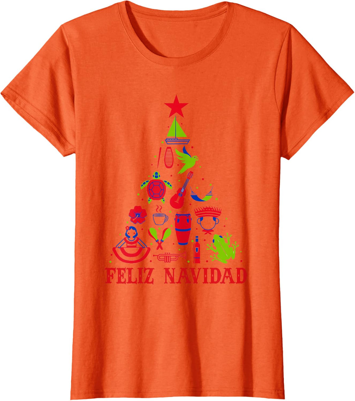 Feliz Navidad Spanish Puerto Rico Boricua Christmas Tree T-Shirt - Orange