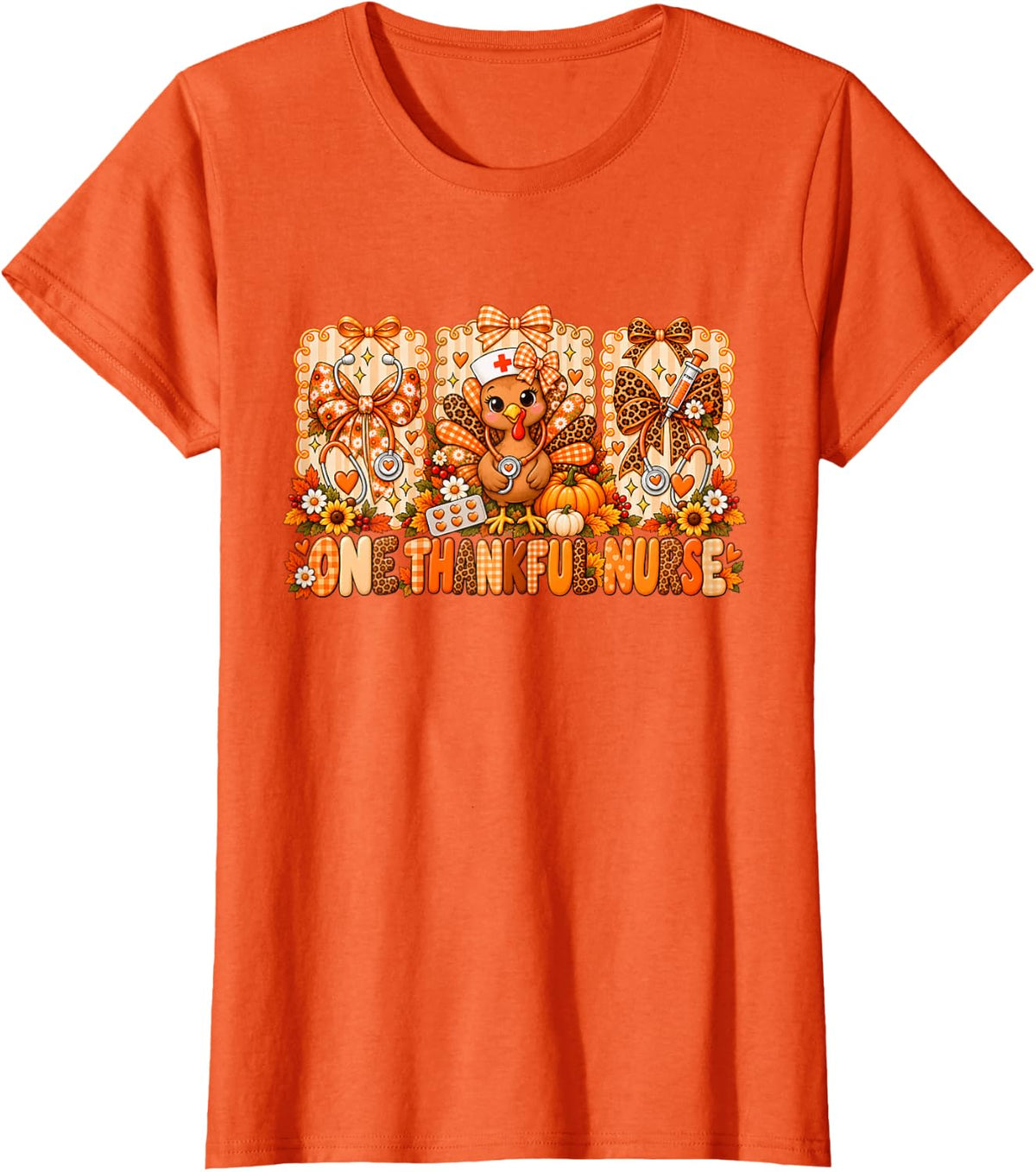 One Thankful Nurse Thanksgiving Turkey Fall RN Nursing Humor T-Shirt - Orange