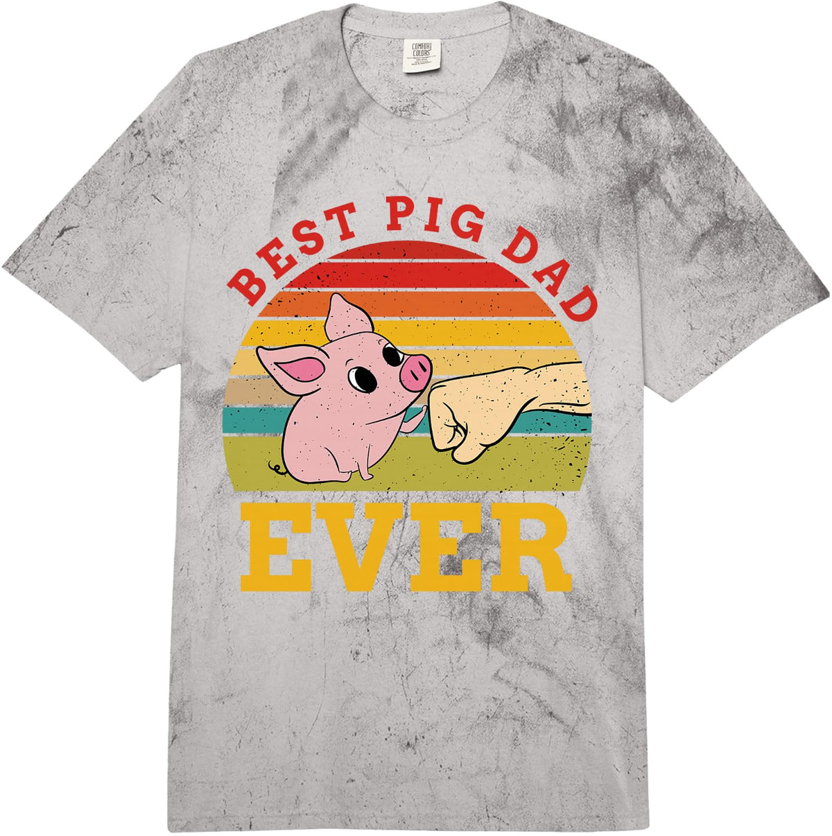 Retro Sunset Piglet Fist Bump Cartoon Pig Dad Farm Humor Comfort Colors Adult Heavyweight T-Shirt - Adult Unisex Grey Tie Dye