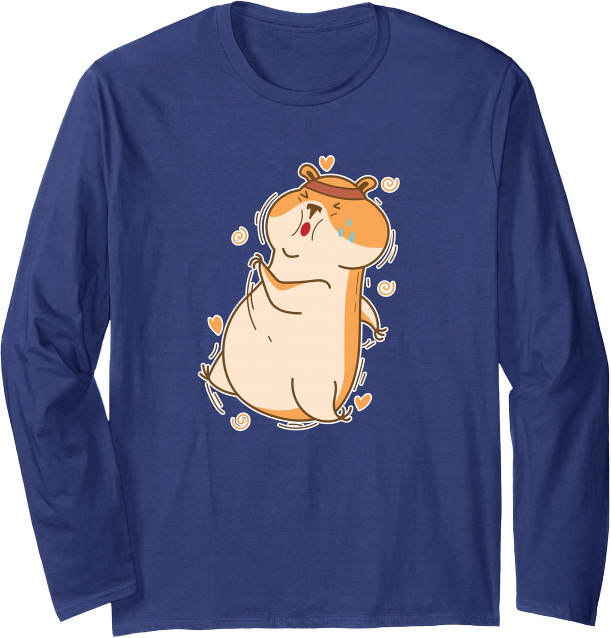 Jogging Hamster Long Sleeve T-Shirt - Adult Unisex Navy Blue