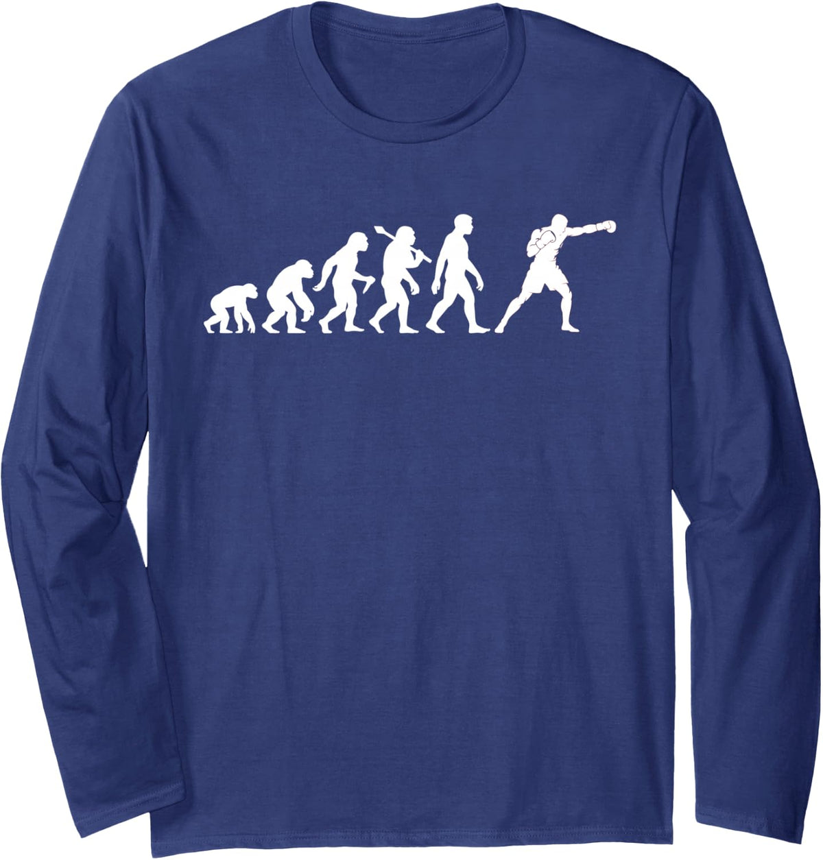Boxing Evolution Graphic for Man and Kid Boxers Long Sleeve T-Shirt - Adult Unisex Navy Blue