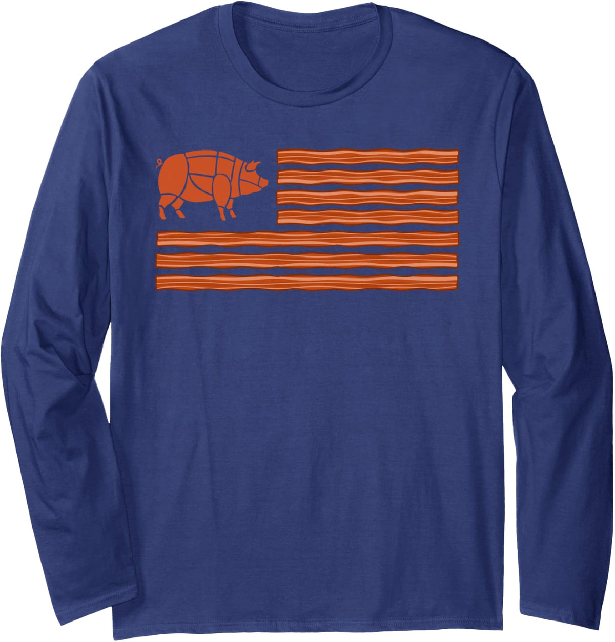 Bacon Costume for Men Women Adults Kids Bacon Lover Bacon Long Sleeve T-Shirt - Adult Unisex Navy Blue