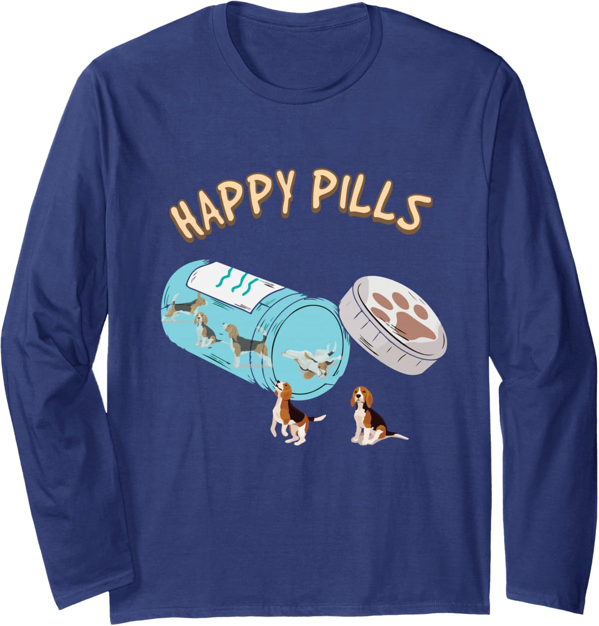 Beagle Mom Cute Happy Pills Long Sleeve T-Shirt - Adult Unisex Navy Blue