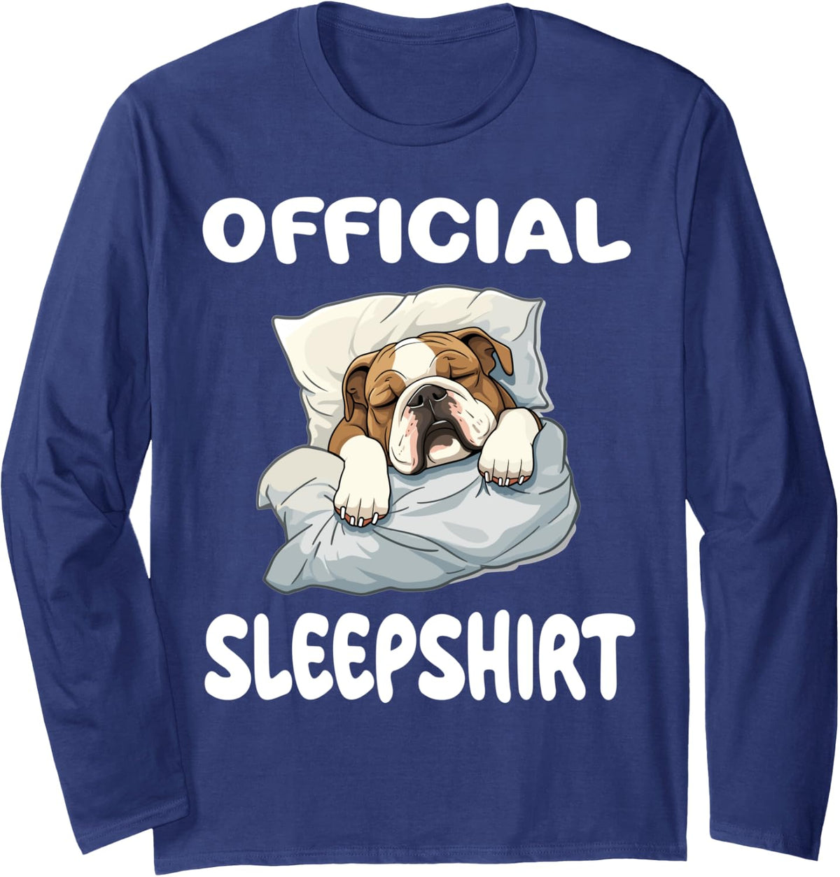 English Bulldog Dog Official Sleepshirt Pajamas Nightgown Long Sleeve T-Shirt - Adult Unisex Navy Blue