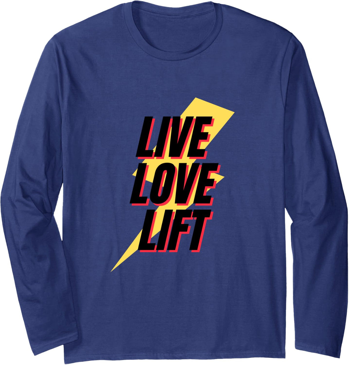 Live Love Lift Retro Workout Gym Fitness Squats Long Sleeve T-Shirt - Adult Unisex Navy Blue