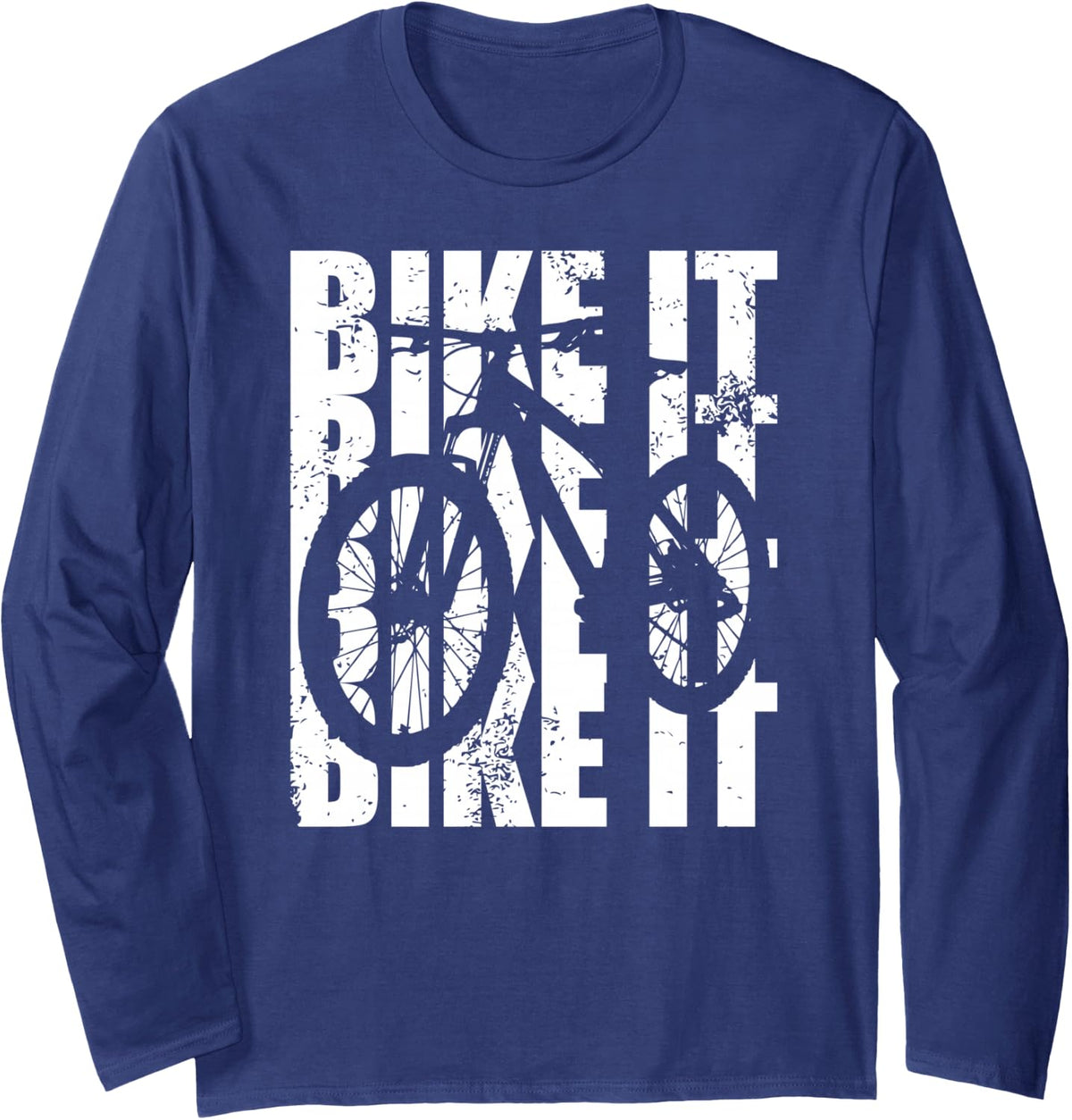 Bike It Distressed Mountain Biking Graphic Biker Riding MTB Long Sleeve T-Shirt - Adult Unisex Navy Blue