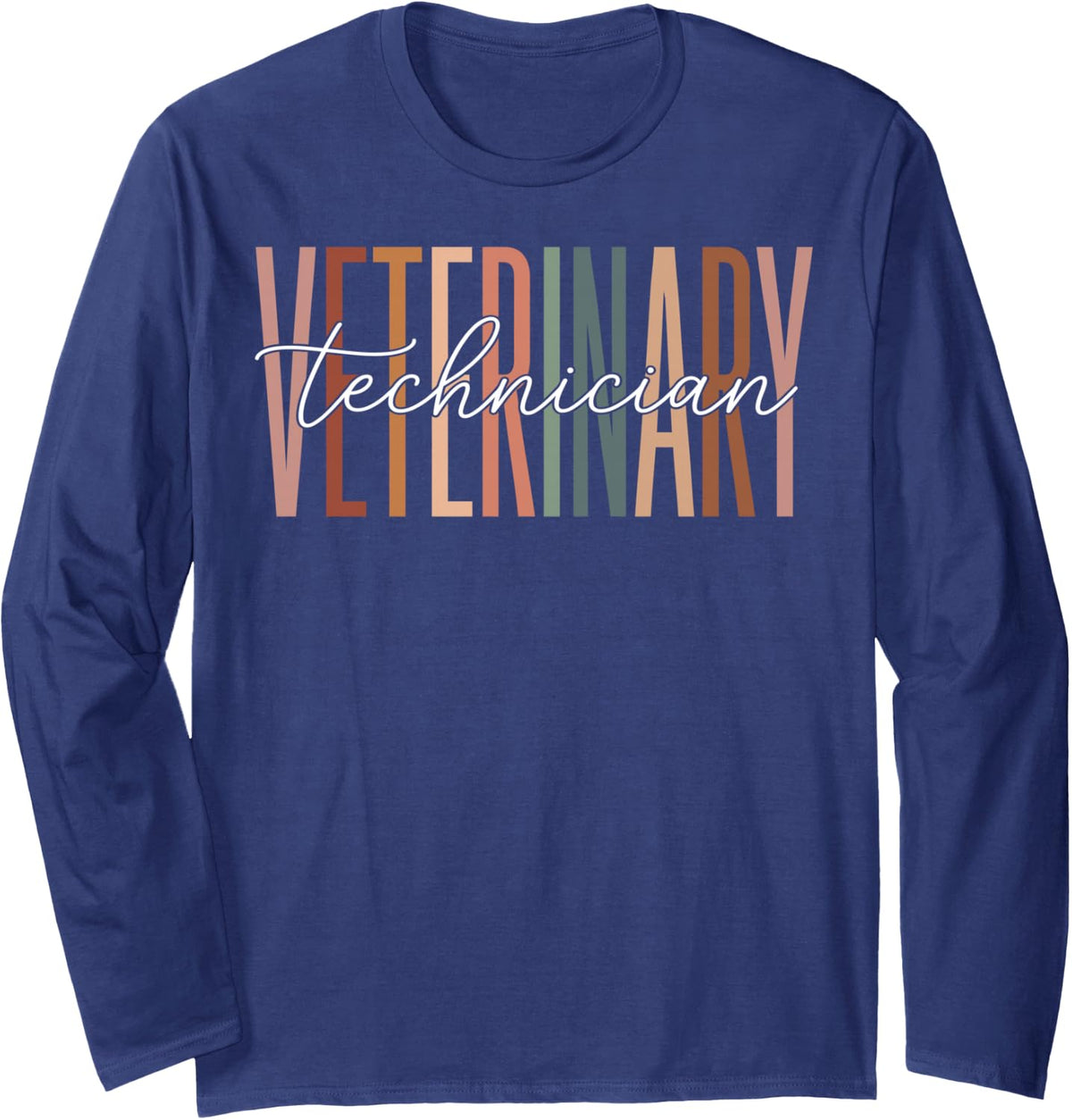 Veterinary Technician Retro Vet Tech Medicine Veterinarian Long Sleeve T-Shirt - Adult Unisex Navy Blue