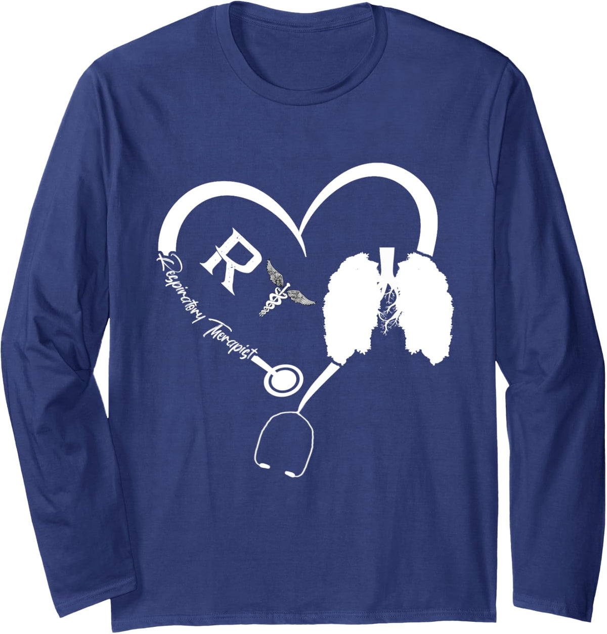 Respiratory Therapist RT Heart Respiratory Therapy Lungs Long Sleeve T-Shirt - Adult Unisex Navy Blue