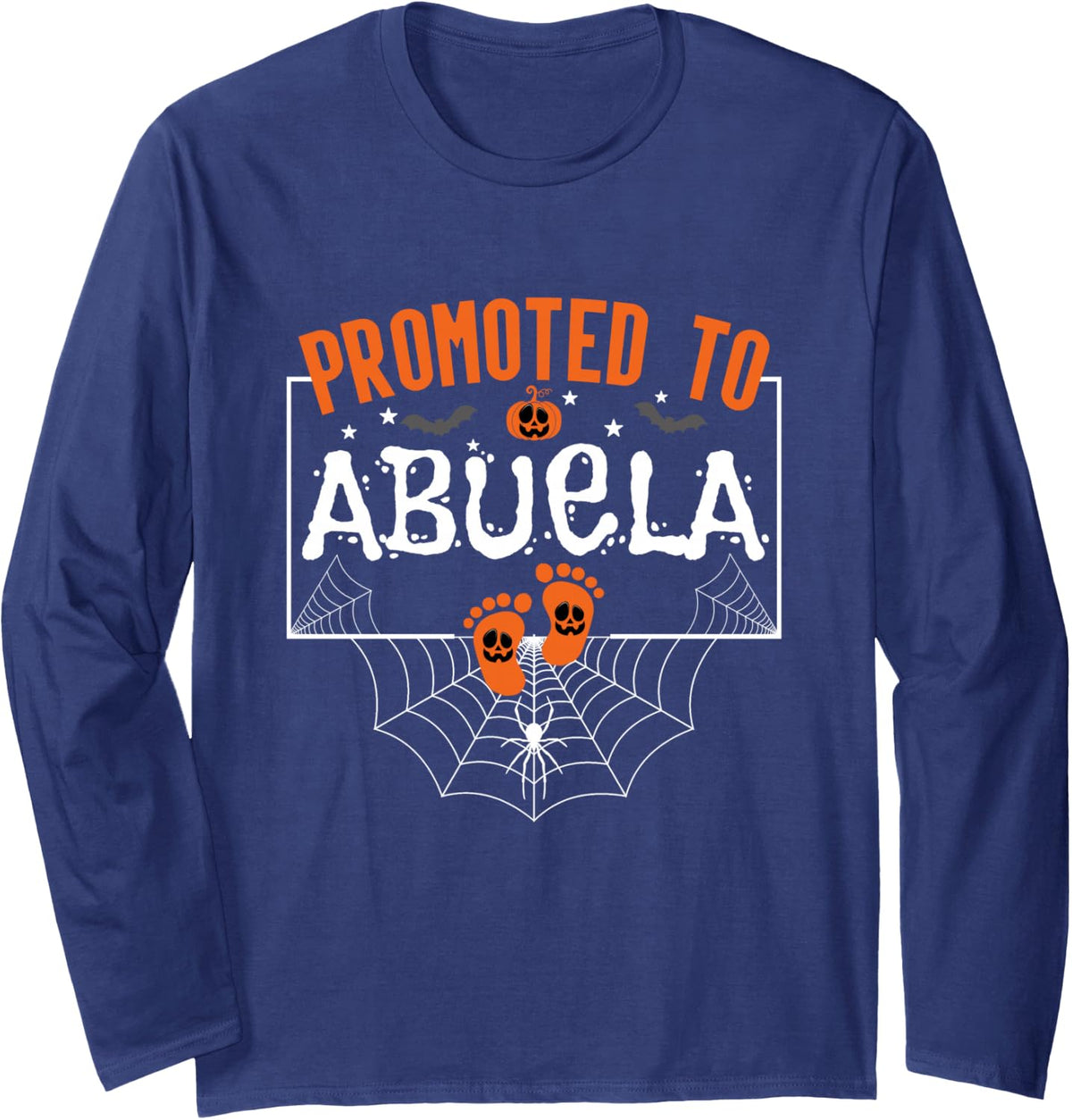 Promoted to Abuela Halloween New Grandma Gender Reveal Long Sleeve T-Shirt - Adult Unisex Navy Blue
