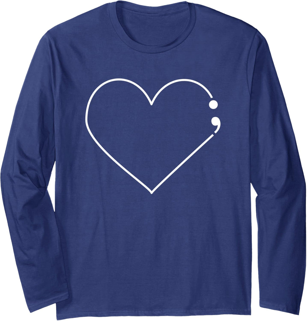 Semicolon Heart Mental Health Awareness Therapist Depressed Long Sleeve T-Shirt - Adult Unisex Navy Blue
