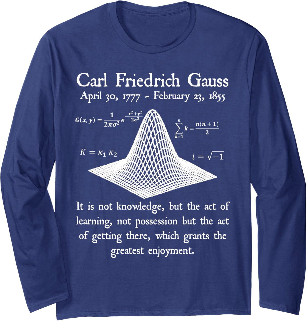 Nerdy Gauss Mathematics Quote Math Teacher Long Sleeve T-Shirt - Adult Unisex Navy Blue