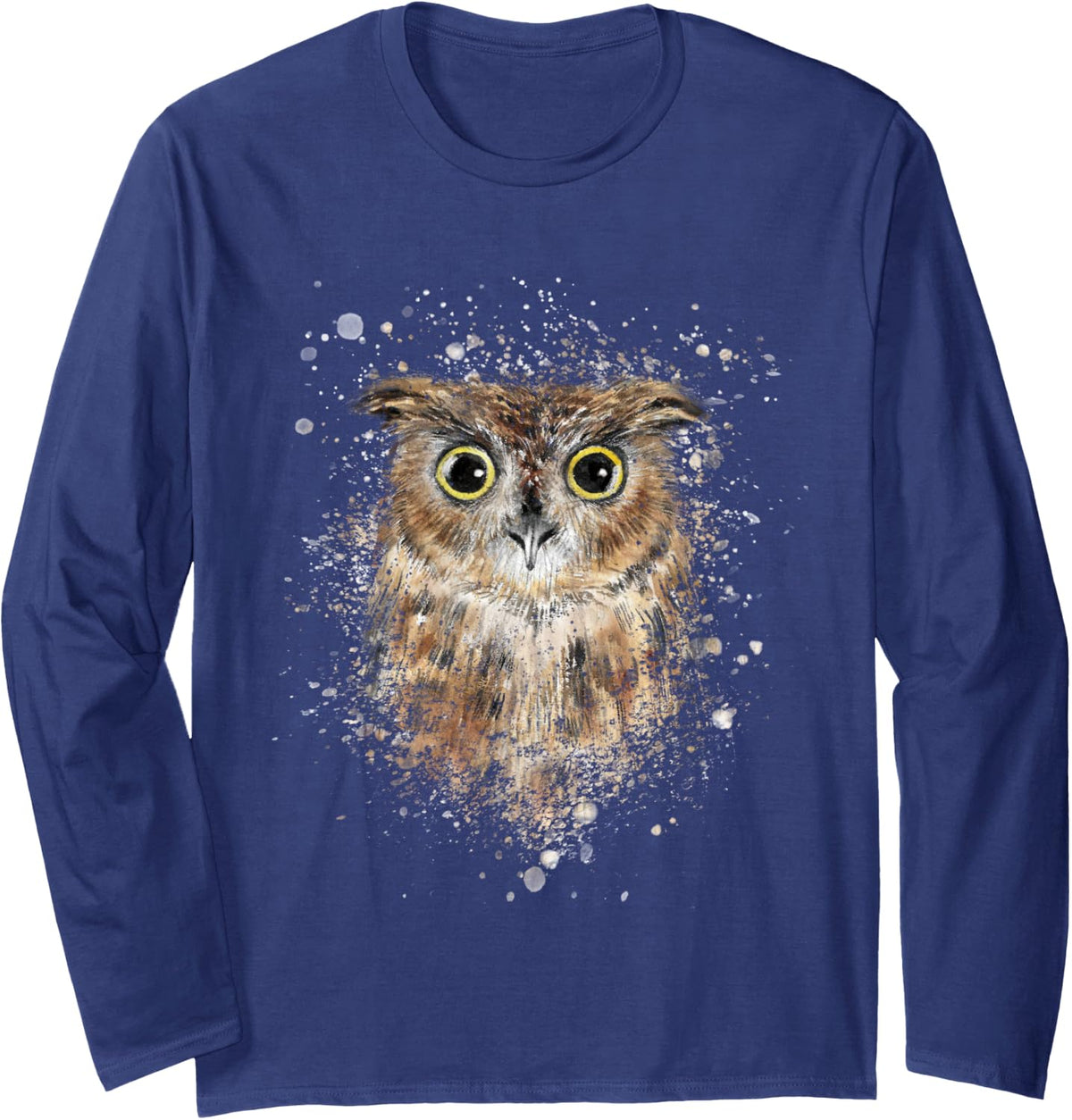 Cute great horned owls artistic Long Sleeve T-Shirt - Adult Unisex Navy Blue