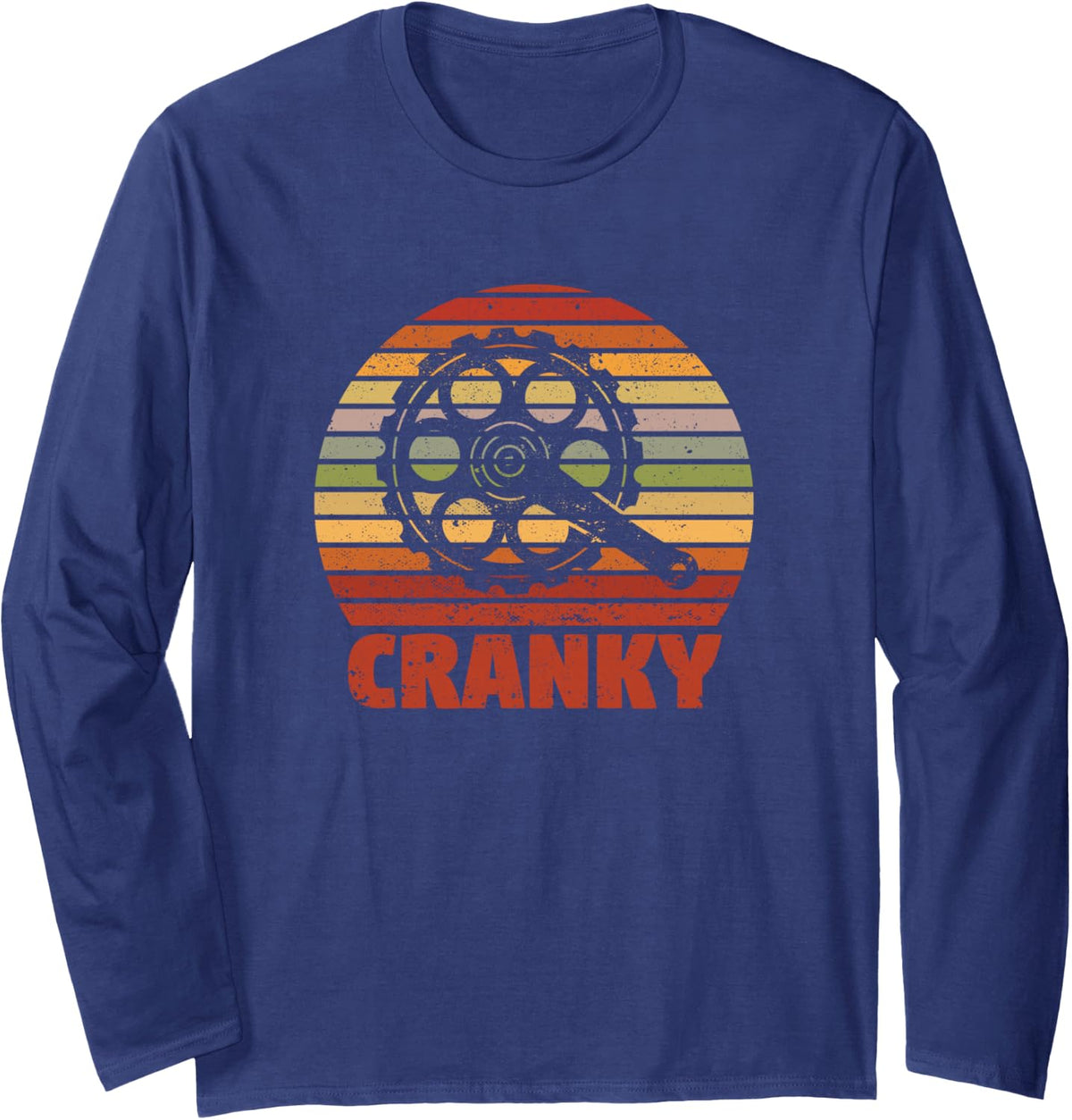 Cranky Funny Bicycle Lover Crank Cycling Biker Mountain Bike Long Sleeve T-Shirt - Adult Unisex Navy Blue