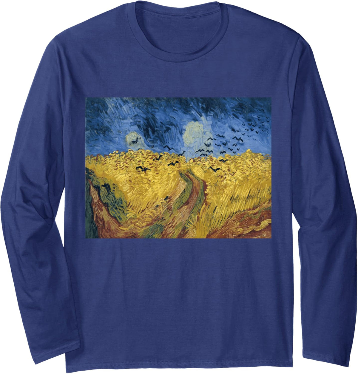 Vincent van Gogh's Wheatfield with Crows Long Sleeve T-Shirt - Adult Unisex Navy Blue