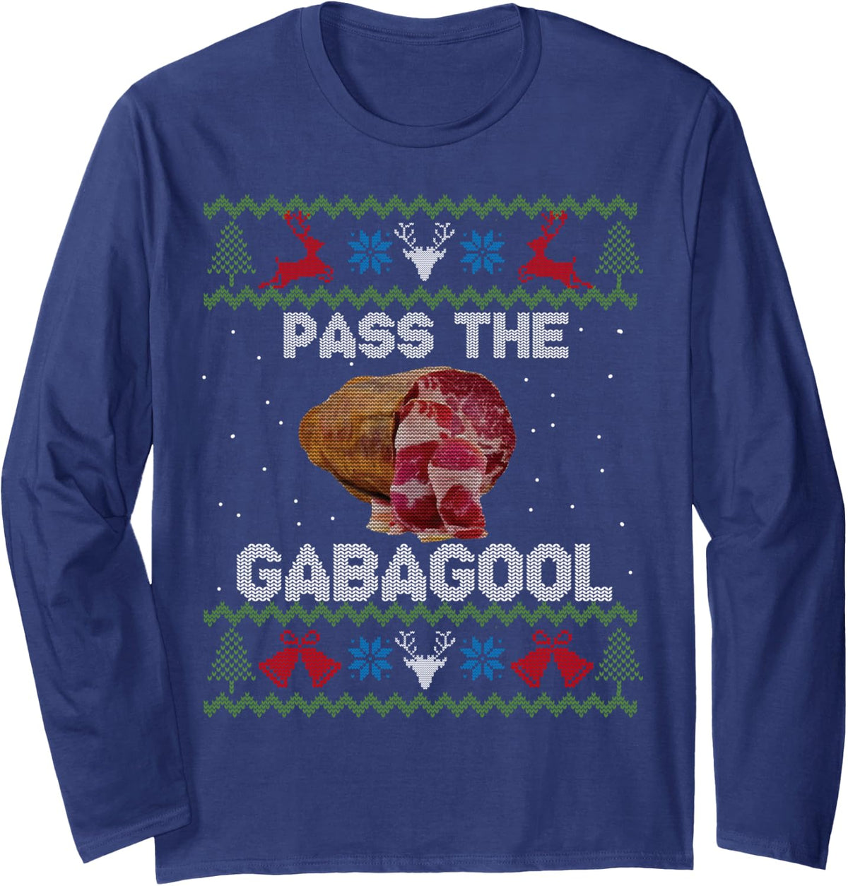 Pass The Gabagool Christmas Ugly Sweater for Men Women Long Sleeve T-Shirt - Adult Unisex Navy Blue