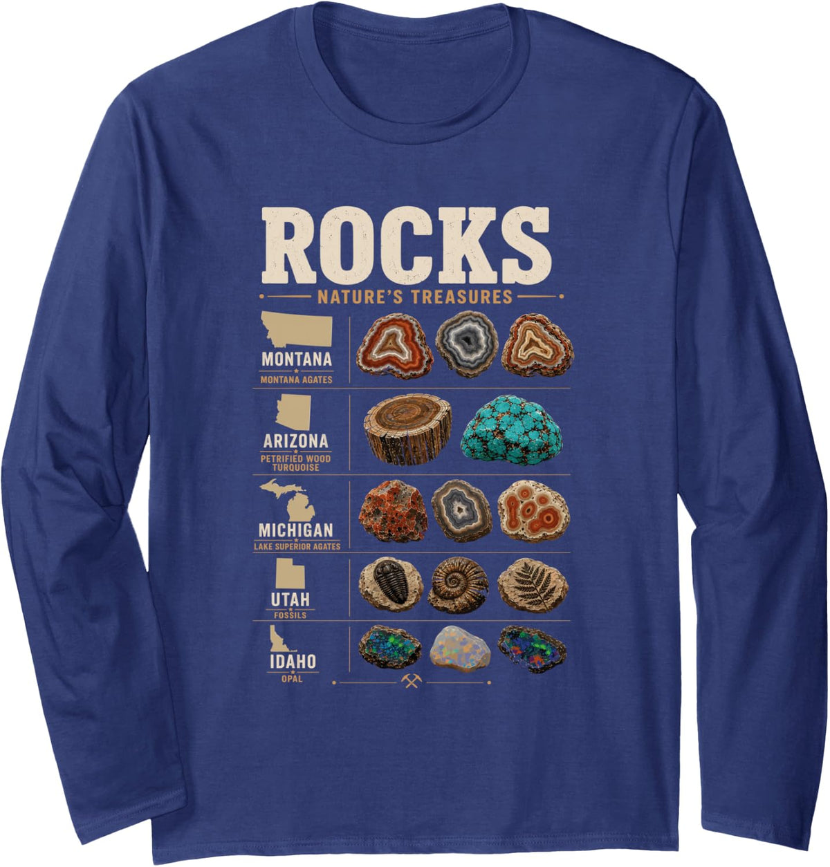 Rock Collecting Fun Tee Montana Arizona Utah Rockhounding Long Sleeve T-Shirt - Adult Unisex Navy Blue