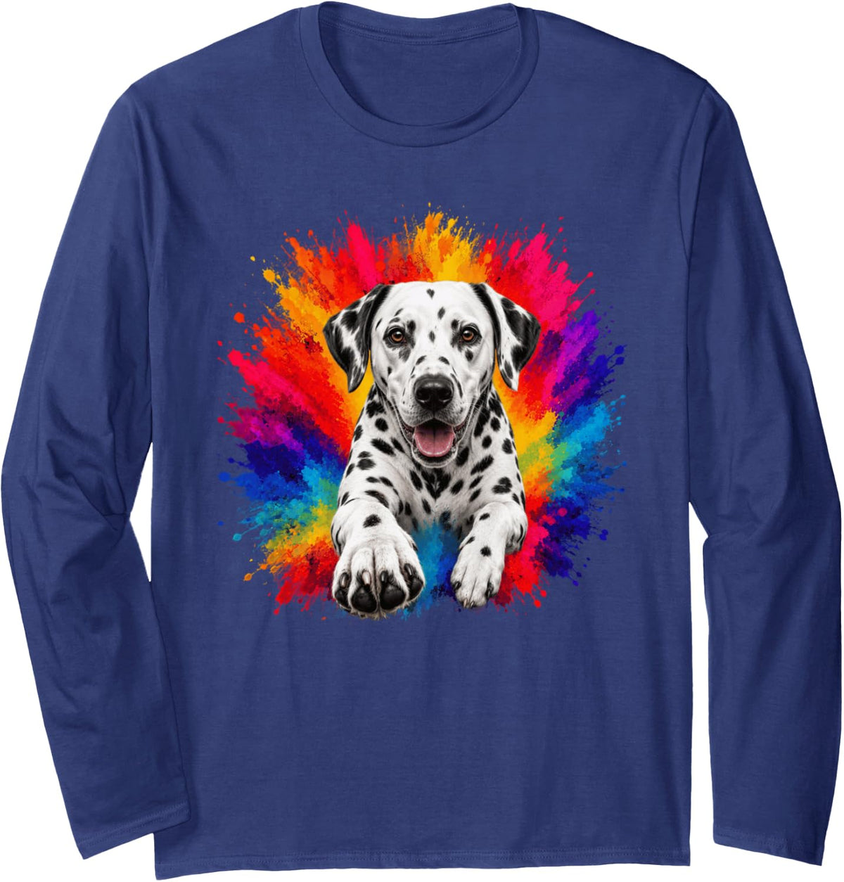 Dalmatian Colorful Splash Art Dog Long Sleeve T-Shirt - Adult Unisex Navy Blue