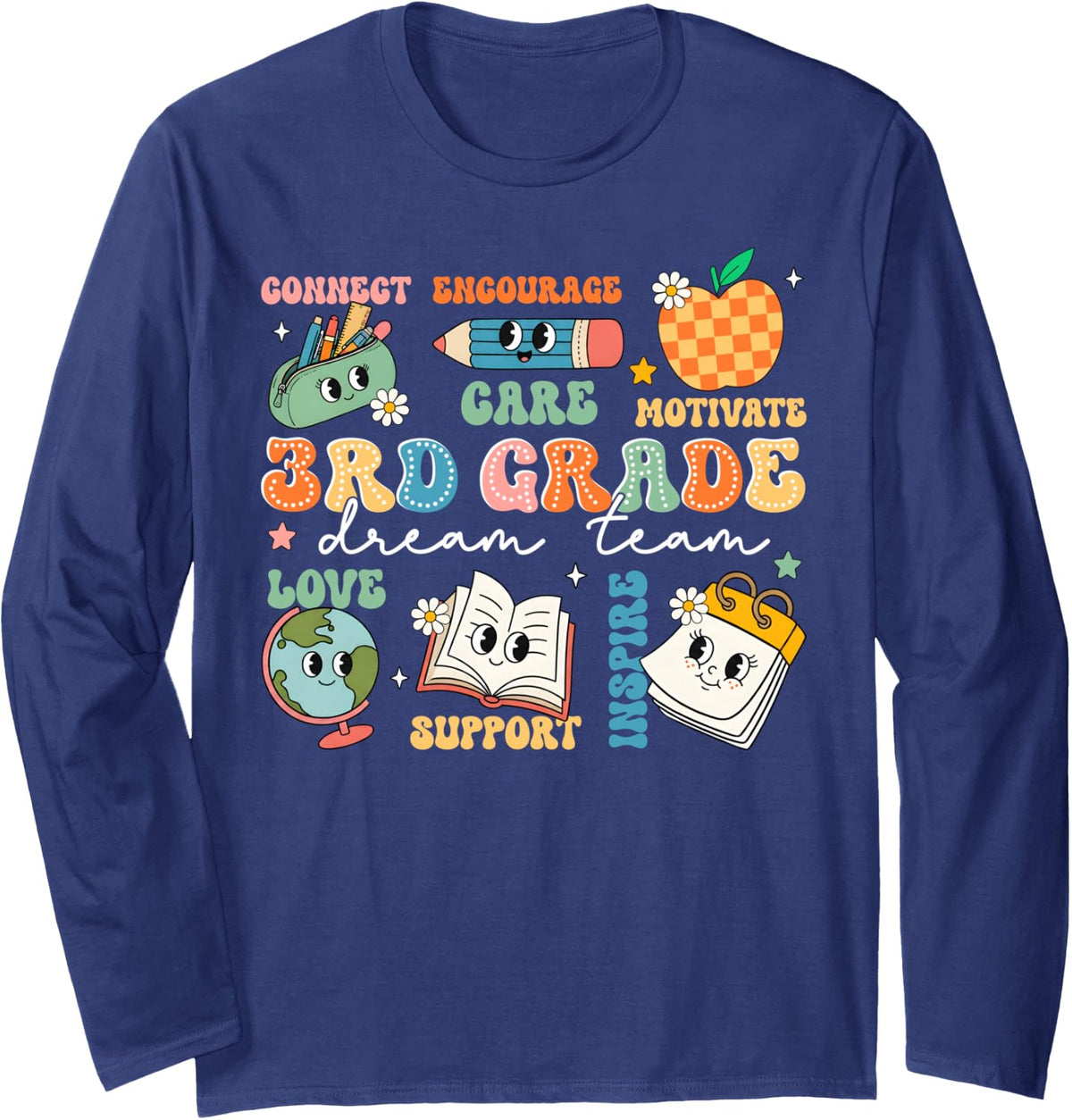 Back to School 3rd Grade Dream Team Teacher Boy Girl Kid Long Sleeve T-Shirt - Adult Unisex Navy Blue