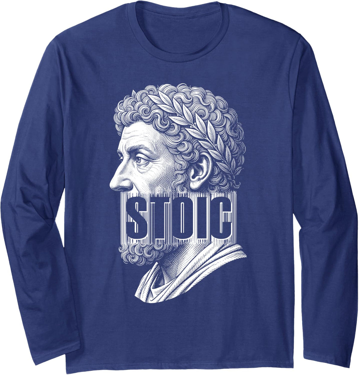 Marcus Aurelius Stoic Philosophy Barcode Philosopher Long Sleeve T-Shirt - Adult Unisex Navy Blue