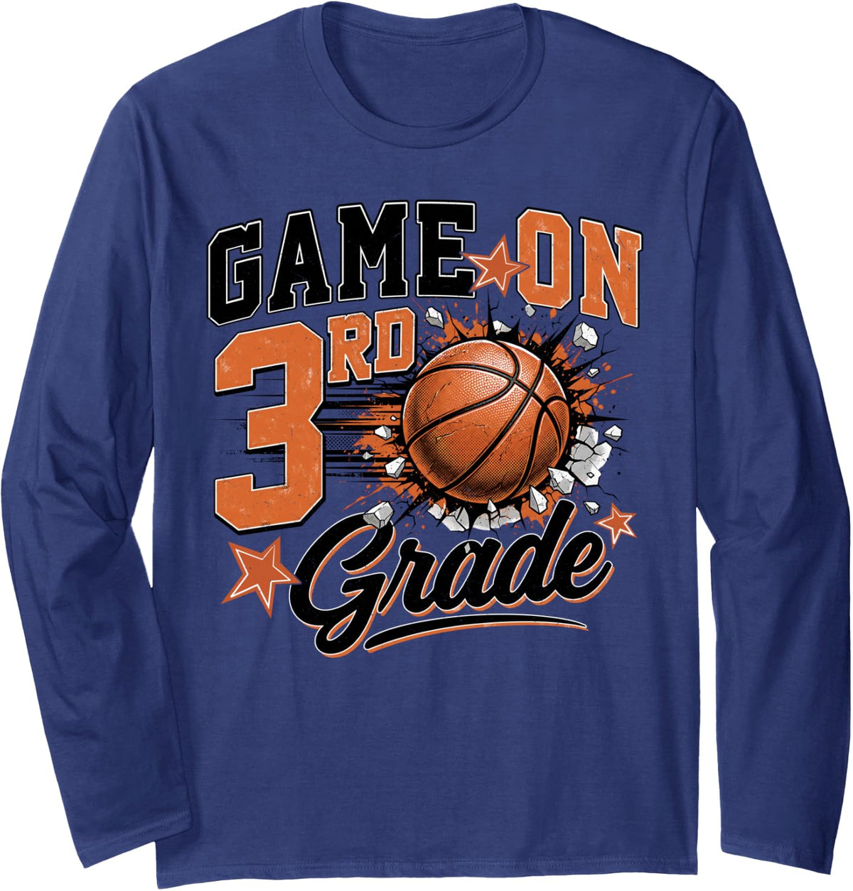 Game On 3rd Grade Basketball Back to School Teachers Boys Long Sleeve T-Shirt - Adult Unisex Navy Blue