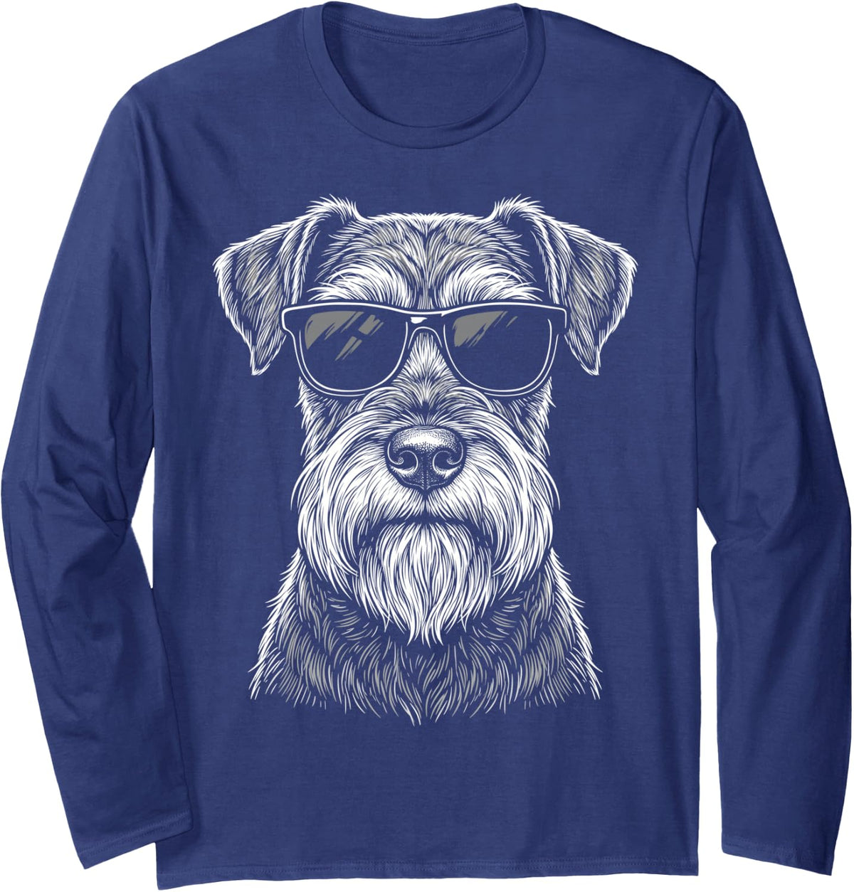 Schnauzer Sunglasses Long Sleeve T-Shirt - Adult Unisex Navy Blue