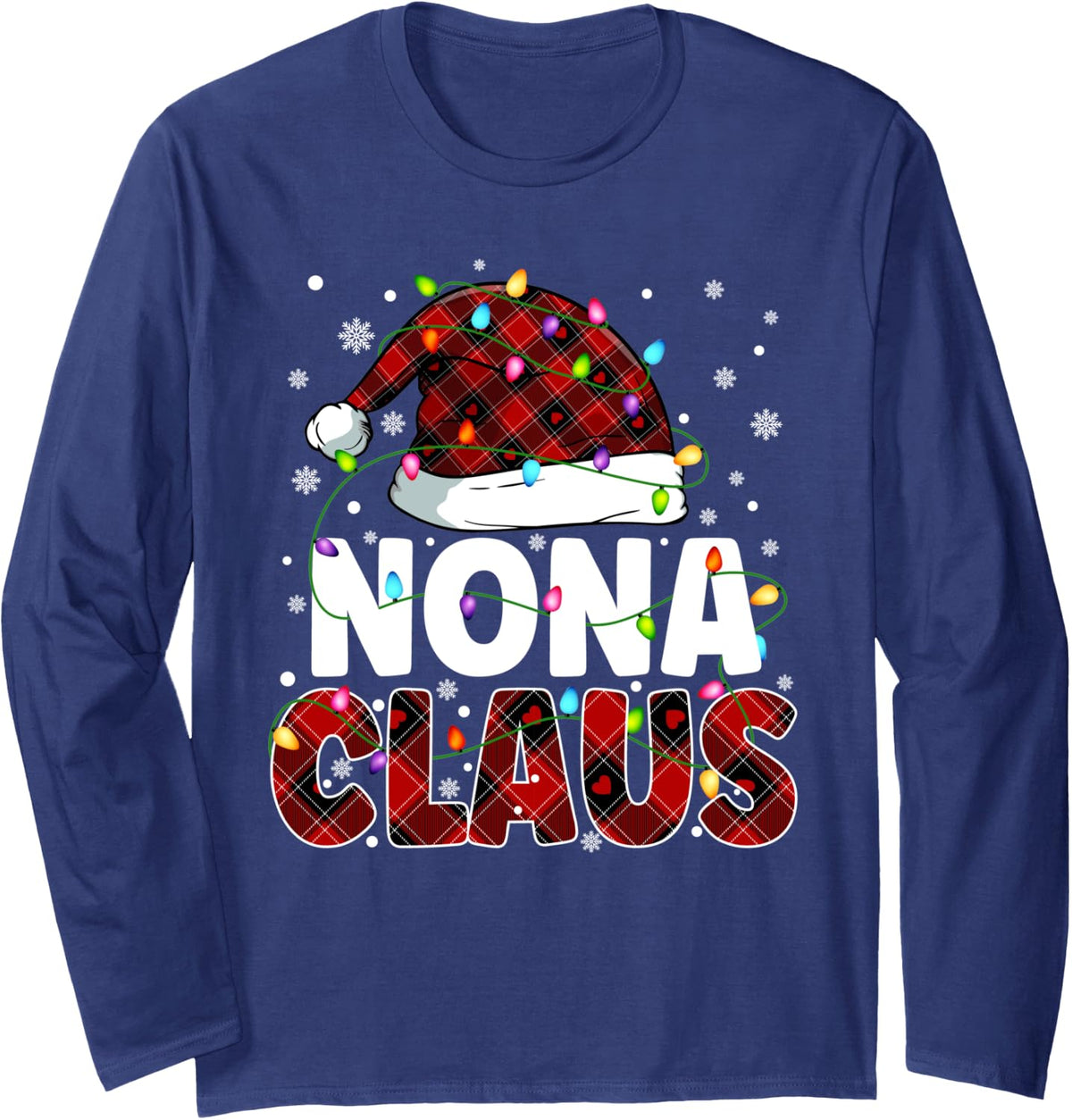 Nona Claus Merry Christmas Santa Hat Family Matching Group Long Sleeve T-Shirt - Adult Unisex Navy Blue