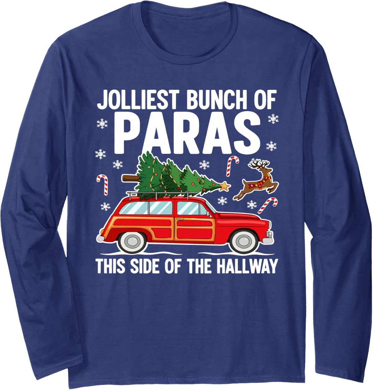 Funny Paras Christmas Tree Paraprofessional Teacher Holiday Long Sleeve T-Shirt - Adult Unisex Navy Blue