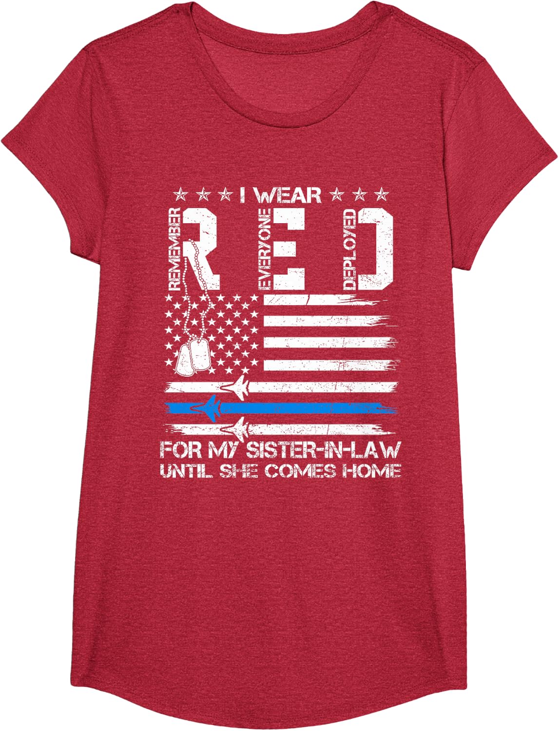 I Wear Red On Friday for My Sister-in-Law Air Force Support T-Shirt - Girls Red Heather
