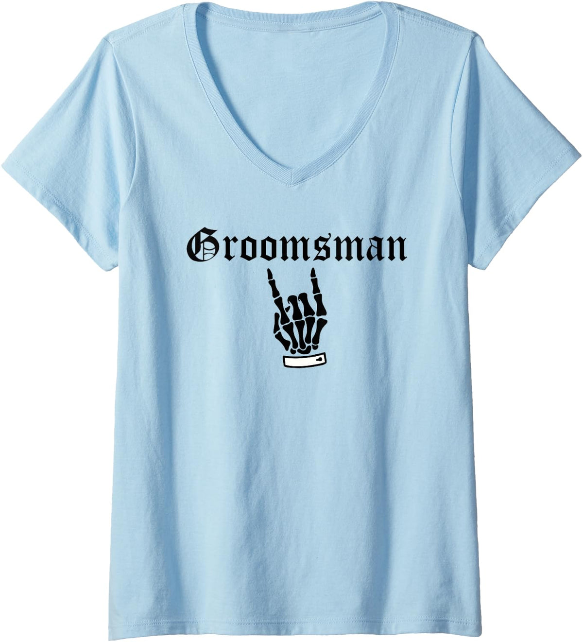 Women's Groomsman Skull Roses Gothic Goth Bride Wedding V-Neck T-Shirt - Baby Blue