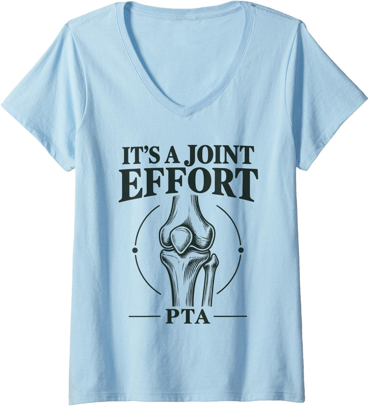 Women's PTA Physical Therapy Assistant Knee Joint Design V-Neck T-Shirt - Baby Blue