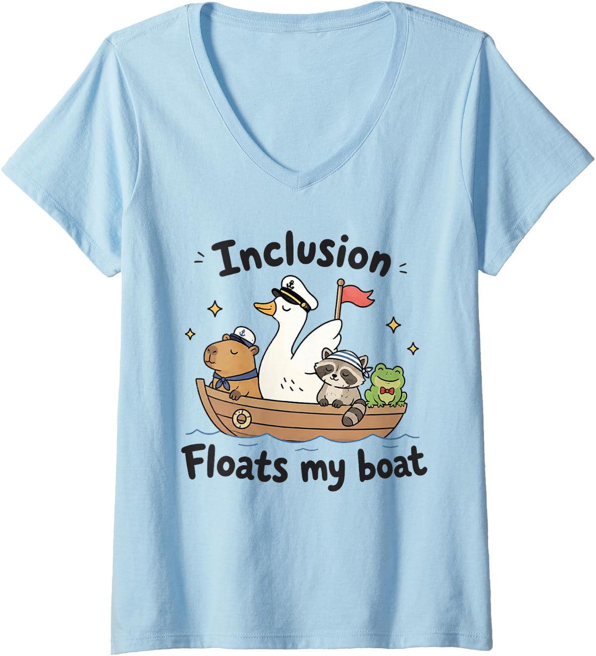 Women's Autism Awareness Neurodiversity Inclusion Floats My Boat V-Neck T-Shirt - Baby Blue