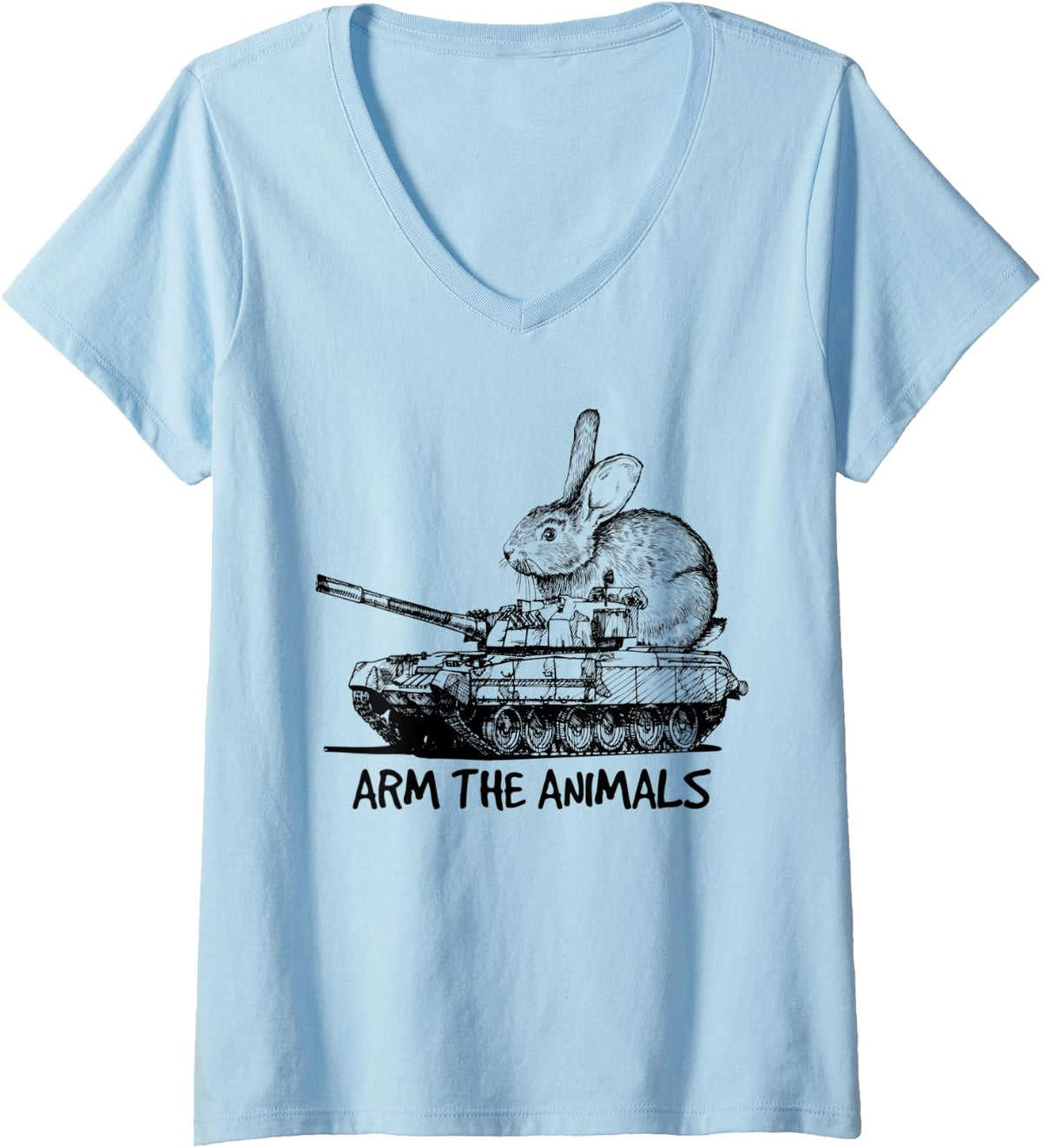 Womens Funny Arm Animals Bunny Easter Day V-Neck T-Shirt - Baby Blue