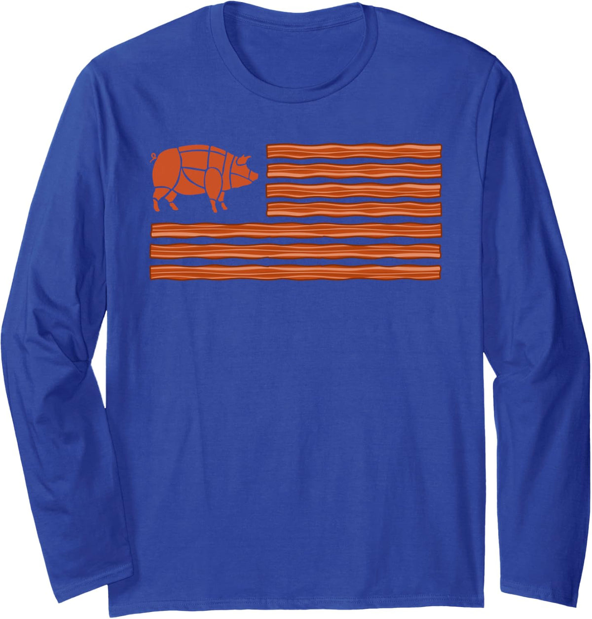 Bacon Costume for Men Women Adults Kids Bacon Lover Bacon Long Sleeve T-Shirt - Adult Unisex Royal Blue