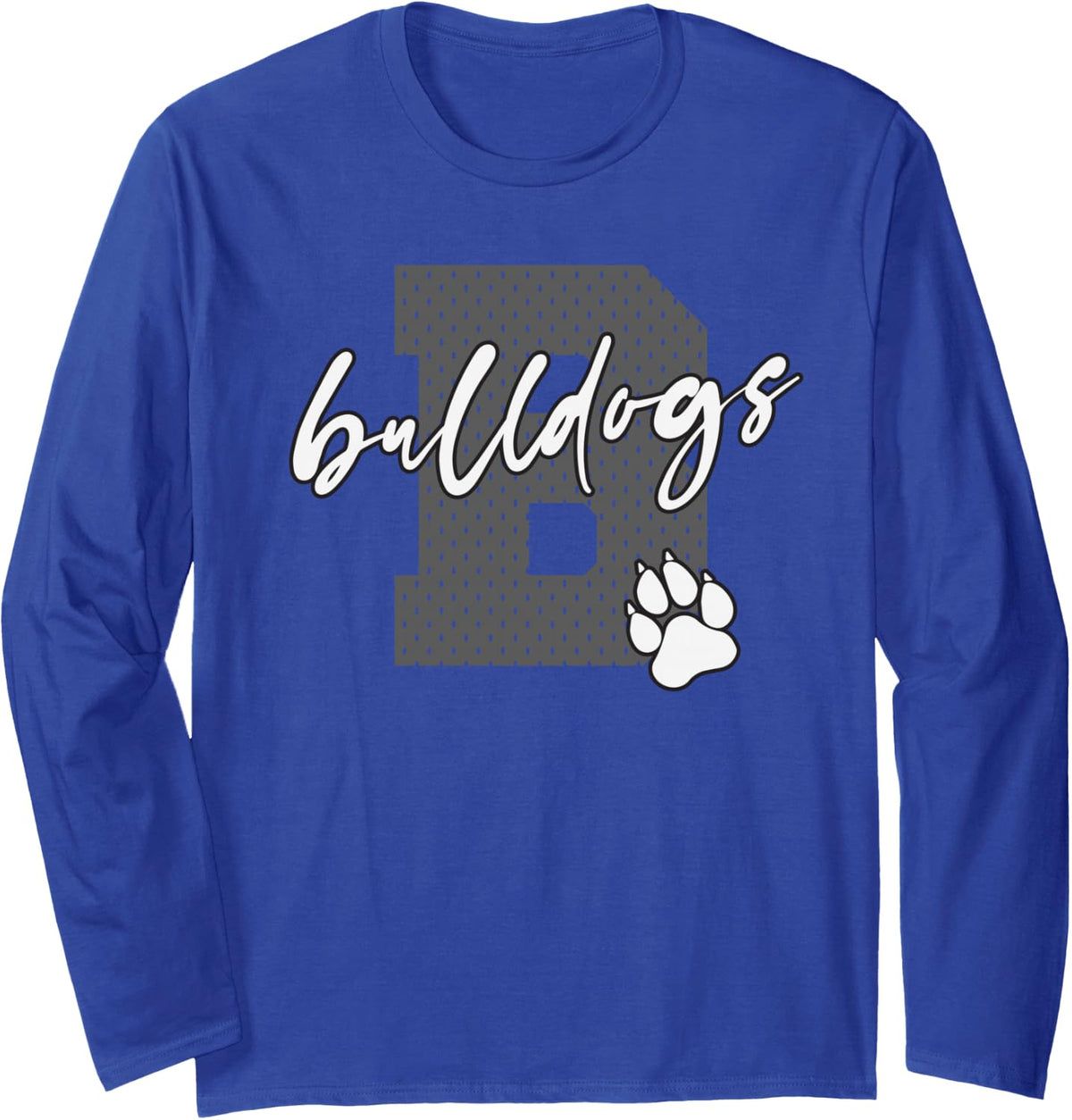 Bulldog Football Baseball Basketball Soccer Bulldogs Long Sleeve T-Shirt - Adult Unisex Royal Blue