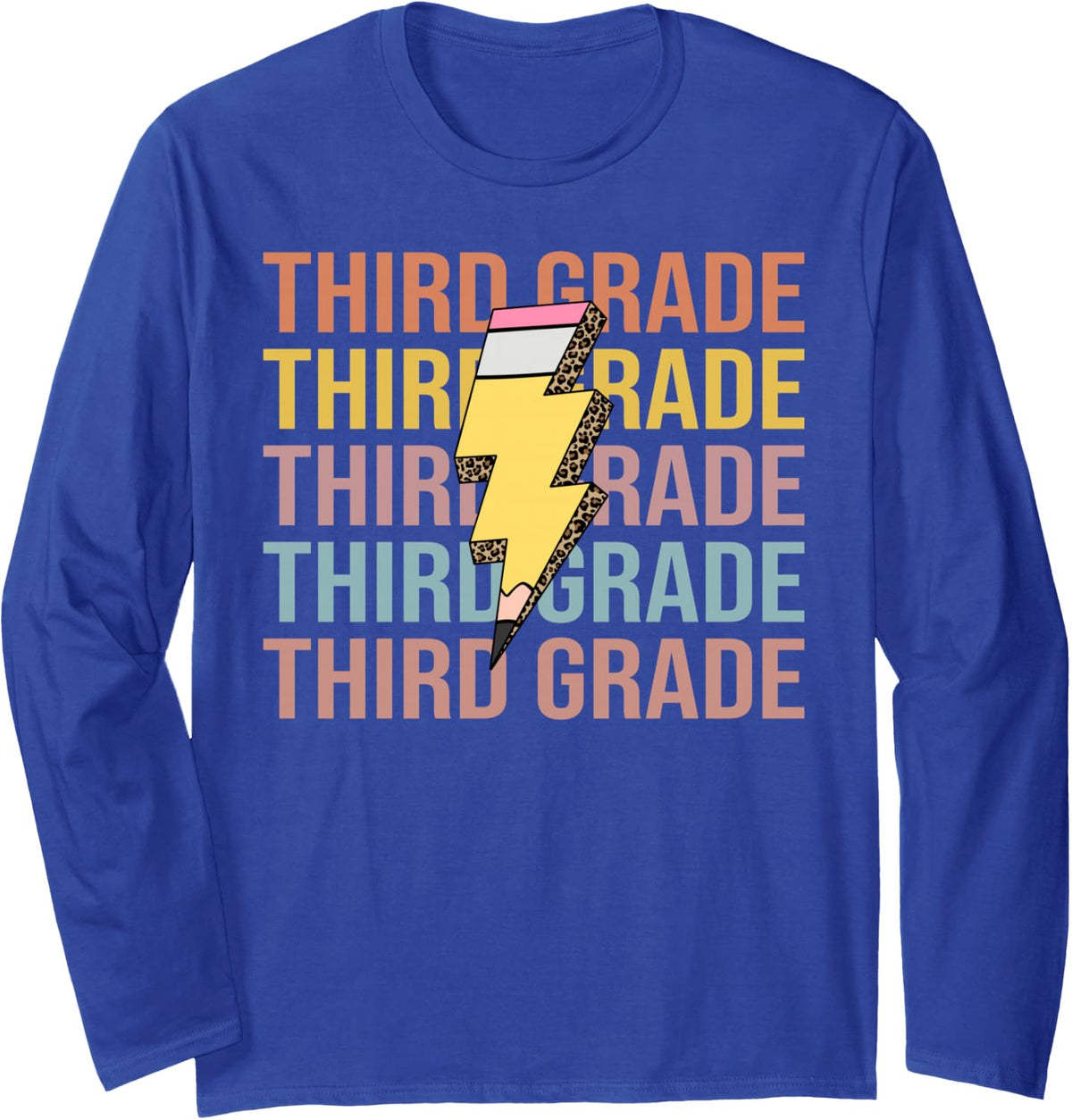 Third Grade Teacher Lightning Pencil Bolt Back to School Long Sleeve T-Shirt - Adult Unisex Royal Blue