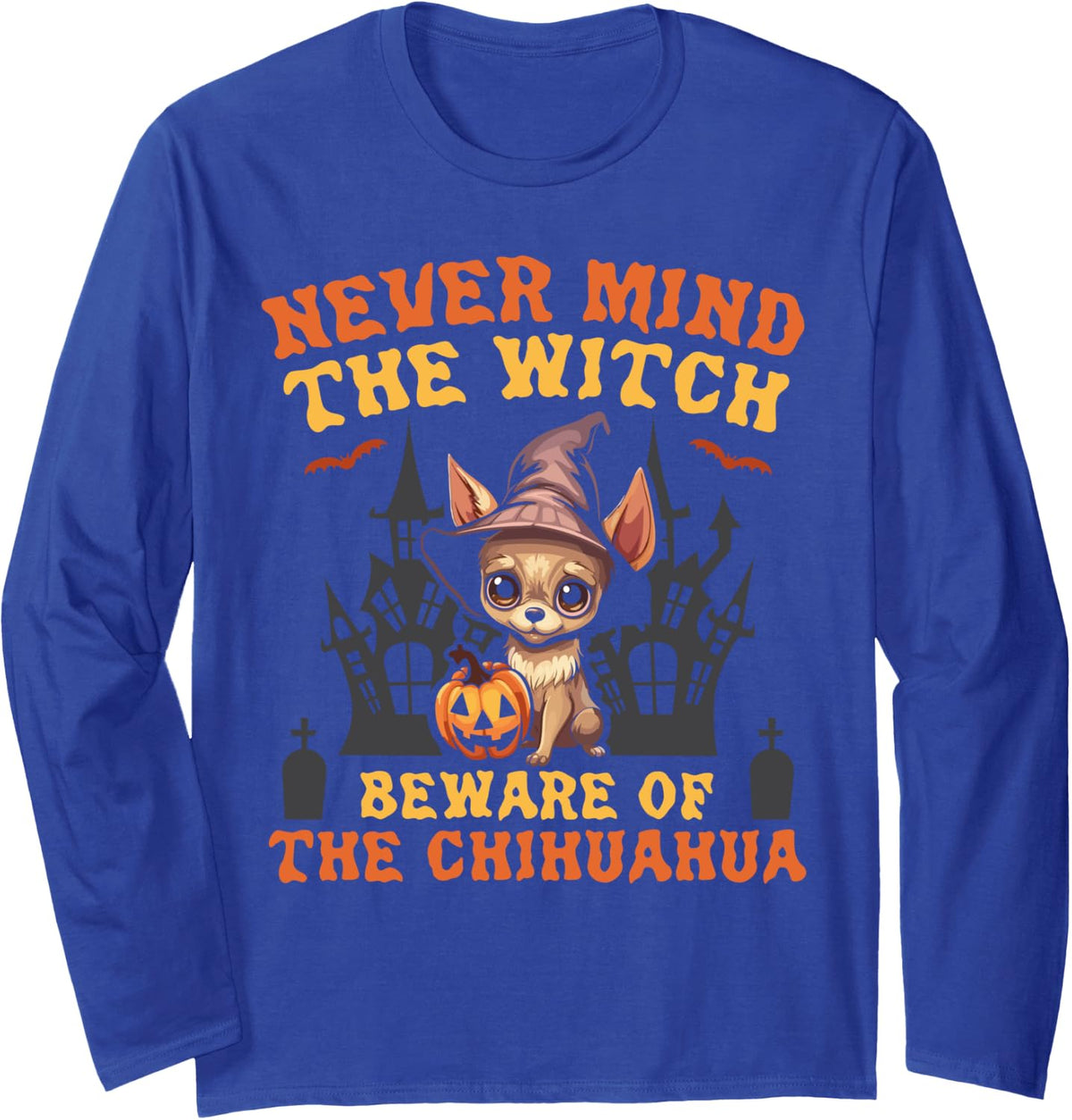 Chihuahua Halloween Puppy Trick Or Treat Spooky Dog Lover Long Sleeve T-Shirt - Adult Unisex Royal Blue