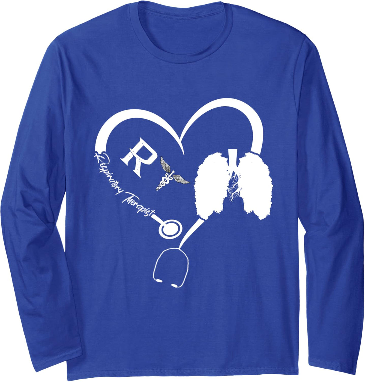 Respiratory Therapist RT Heart Respiratory Therapy Lungs Long Sleeve T-Shirt - Adult Unisex Royal Blue